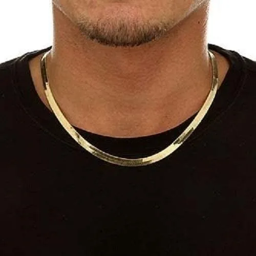 14K Gold Flat Herringbone Magic Chain Necklace 20 for Men Women Unisex Teens