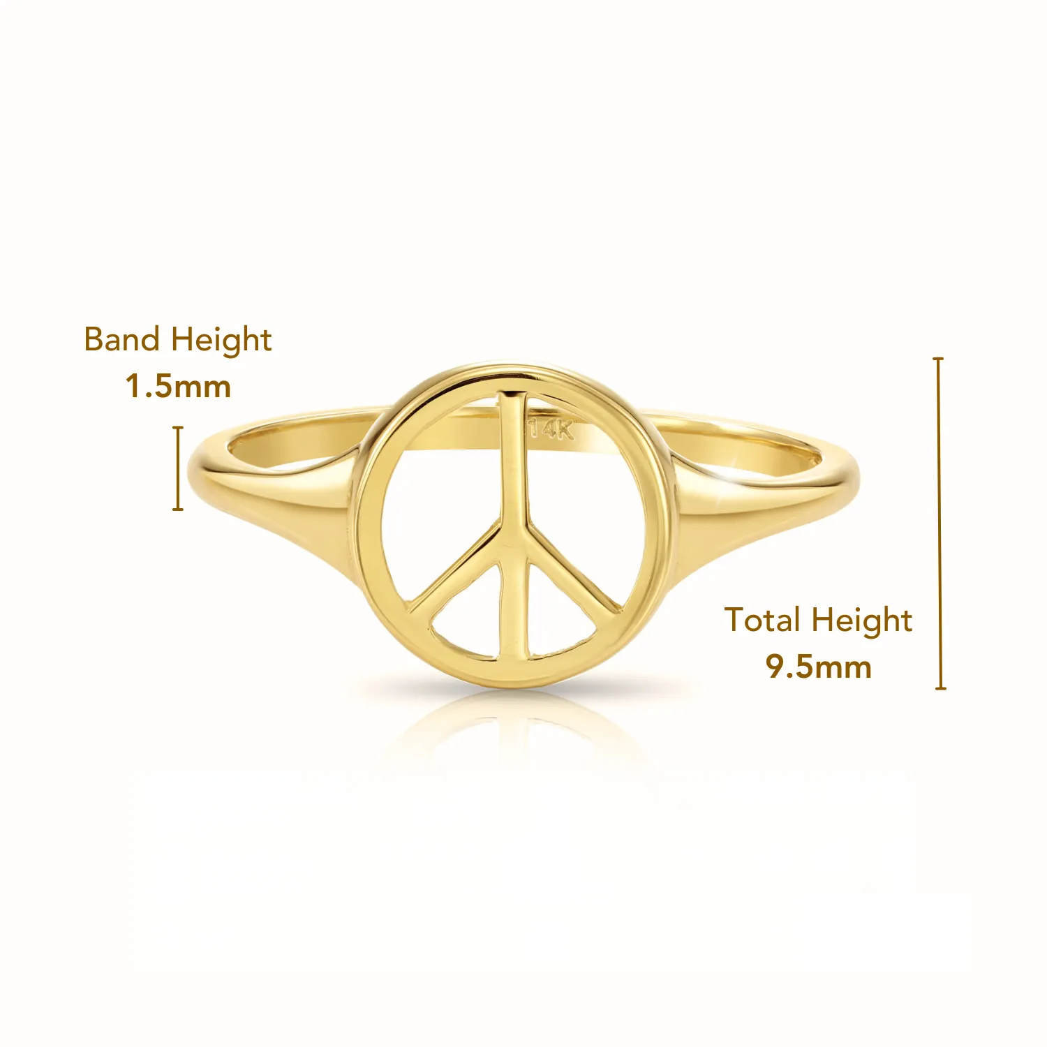 14k Solid Gold Round Peace Sign Stackable Ring