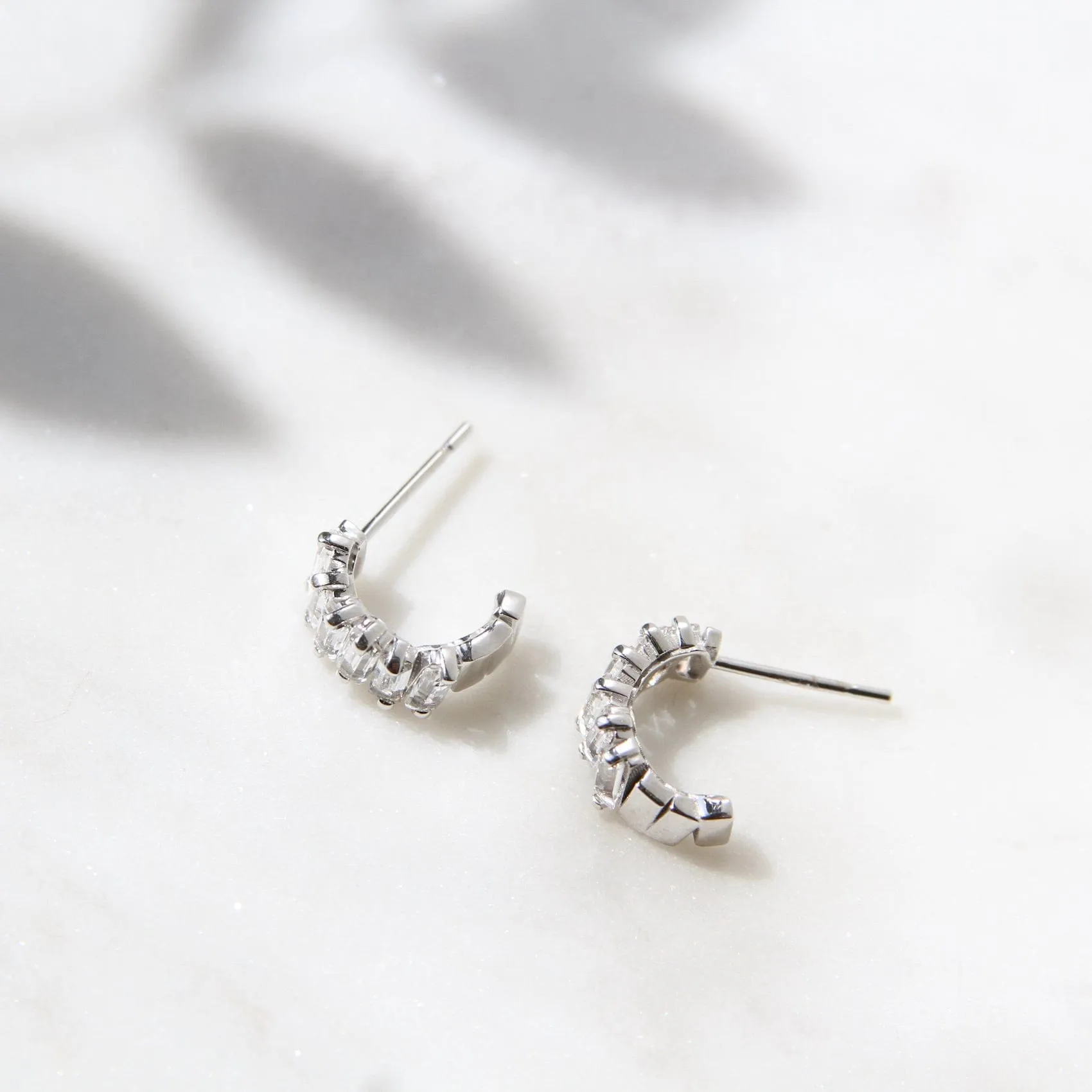 14k White Gold White Topaz Baguette Hoop