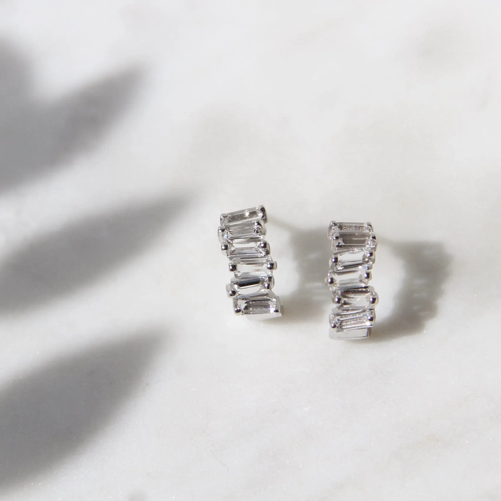14k White Gold White Topaz Baguette Hoop