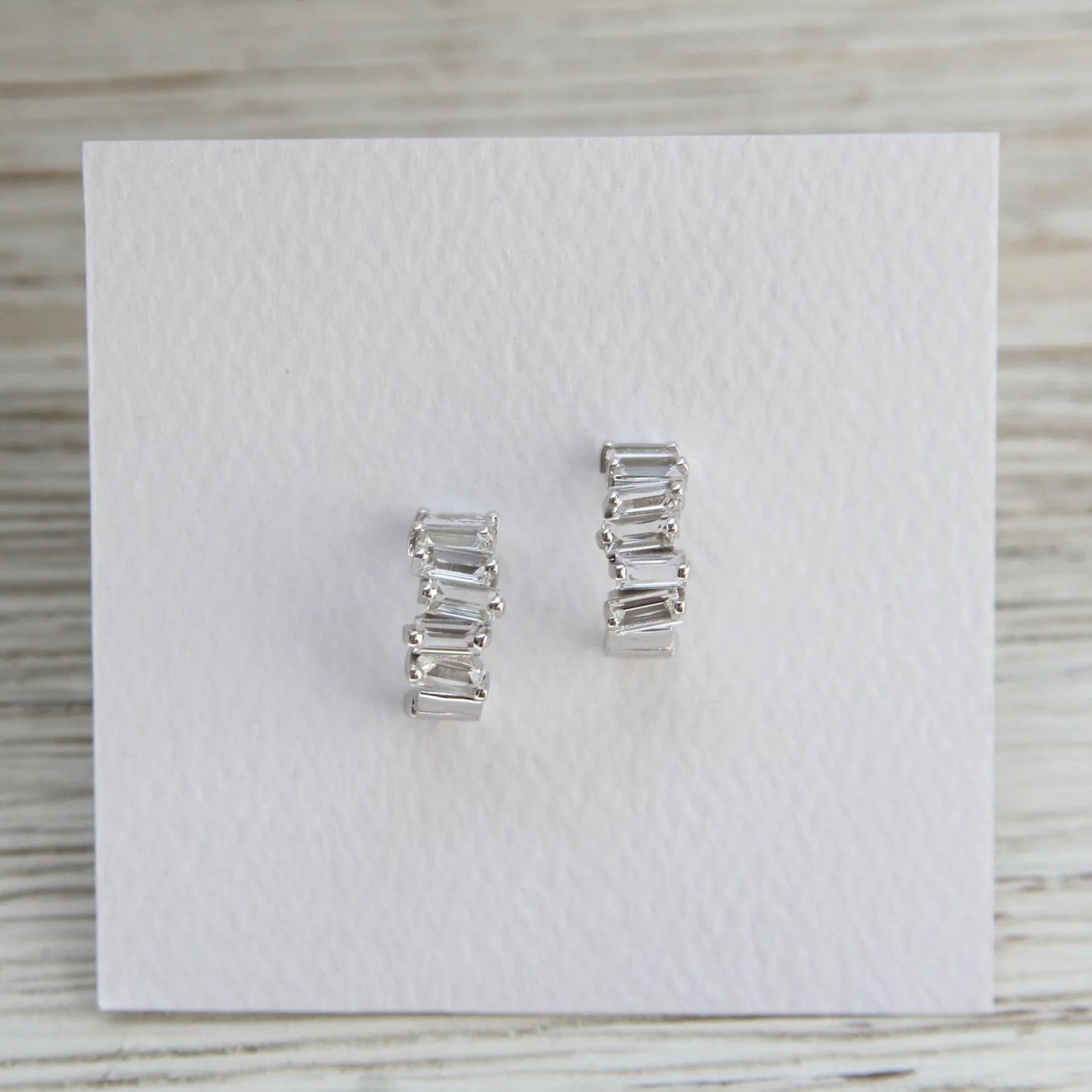 14k White Gold White Topaz Baguette Hoop
