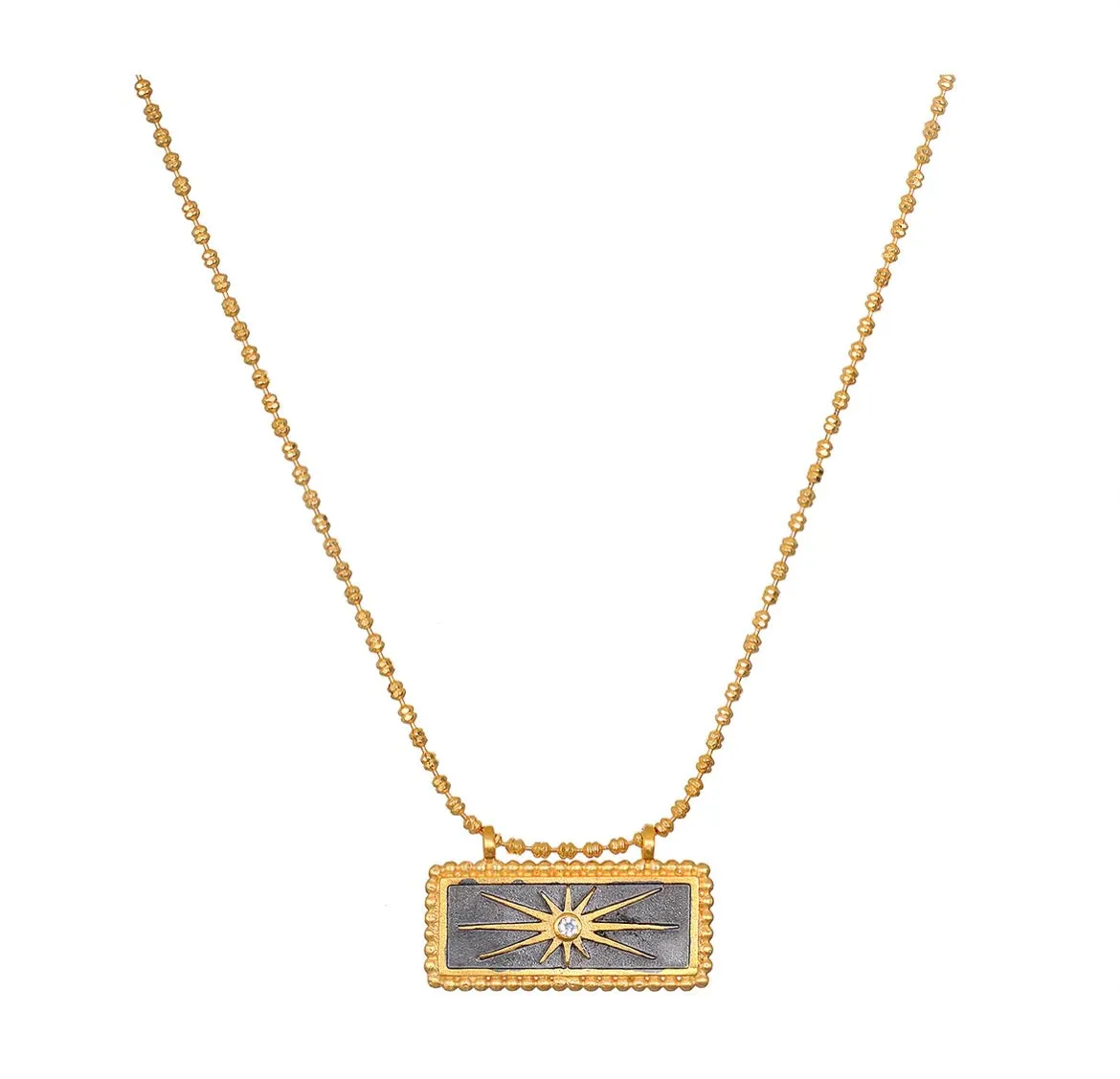 16" Sunburst Black and Gold North Star Tablet Necklace