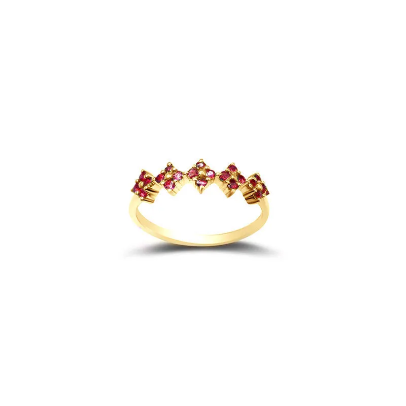 18k Gold Square Pattern Ruby Ring