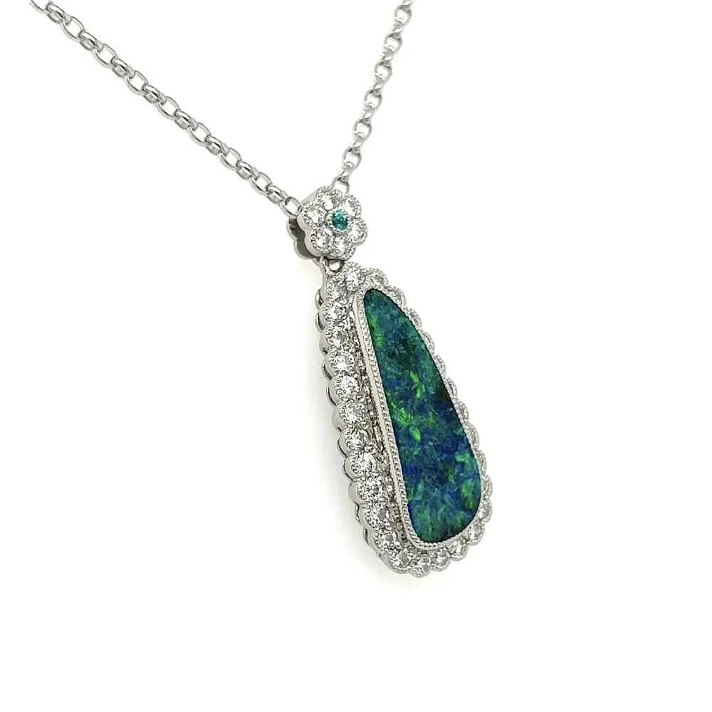 18K WG 4.81ct Boulder Opal, .82tcw Diamond & .01ct Paraiba Necklace Regard Jewelry Austin, Texas