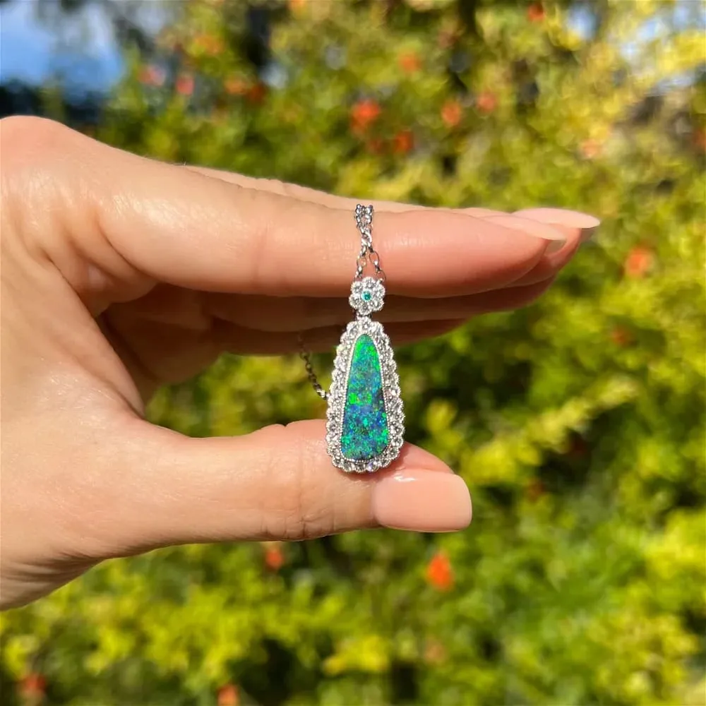 18K WG 4.81ct Boulder Opal, .82tcw Diamond & .01ct Paraiba Necklace Regard Jewelry Austin, Texas
