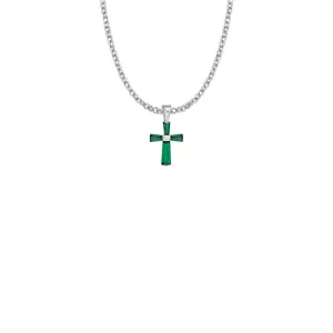 3/4 Inch Sterling Silver and Glass Crystal May Birthstone Baguette Cross Necklace