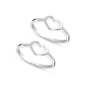 925 Sterling Silver Open Heart Band Ring Adjustable Toe Rings for Women