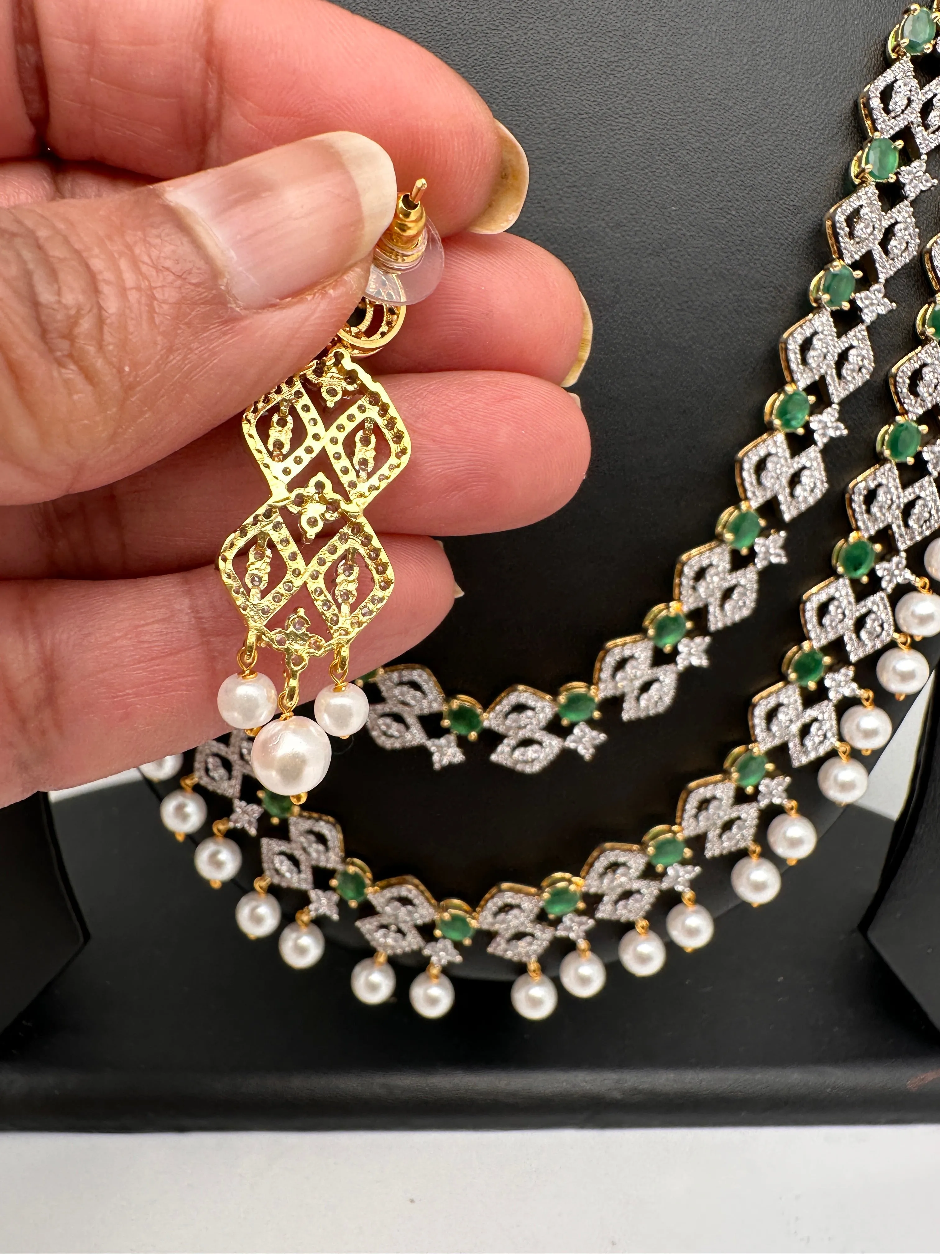AD Color Stone Double Layer Do Lada Long Necklace