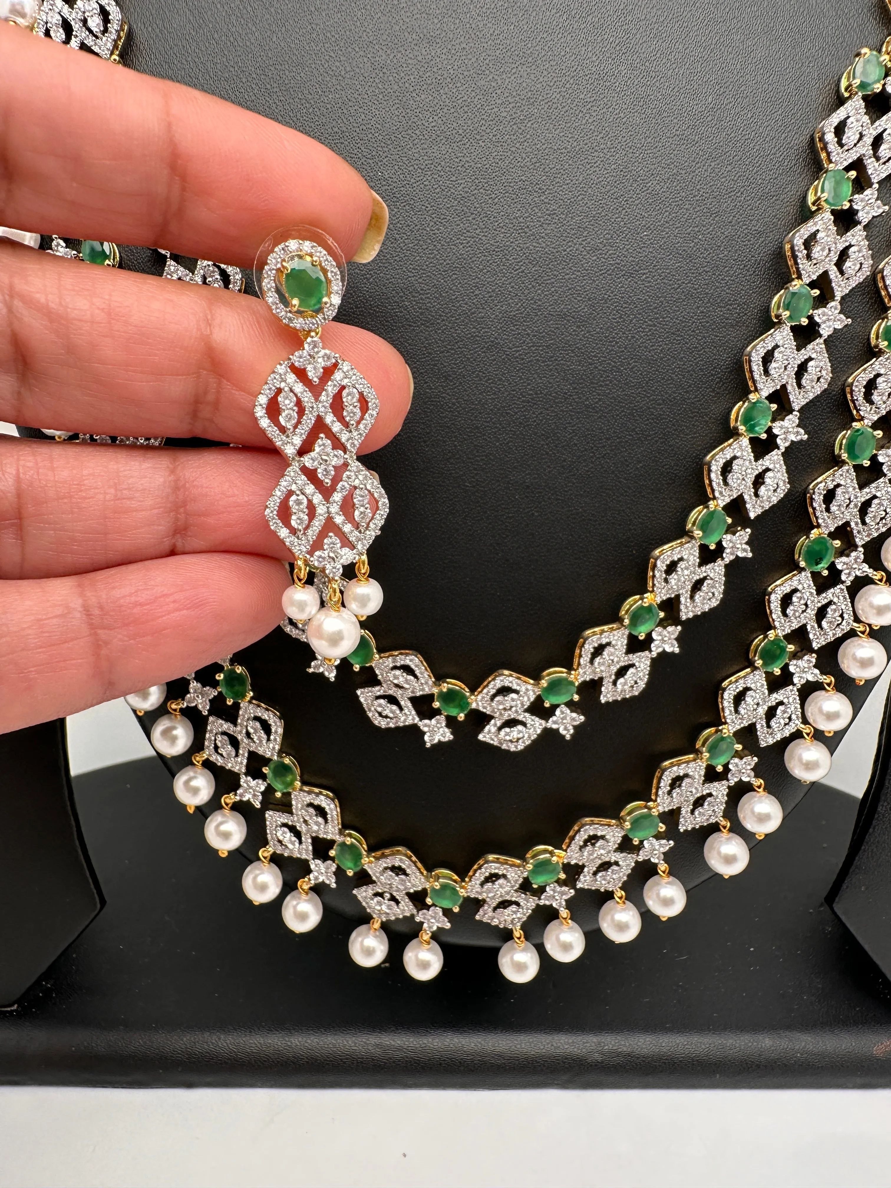 AD Color Stone Double Layer Do Lada Long Necklace