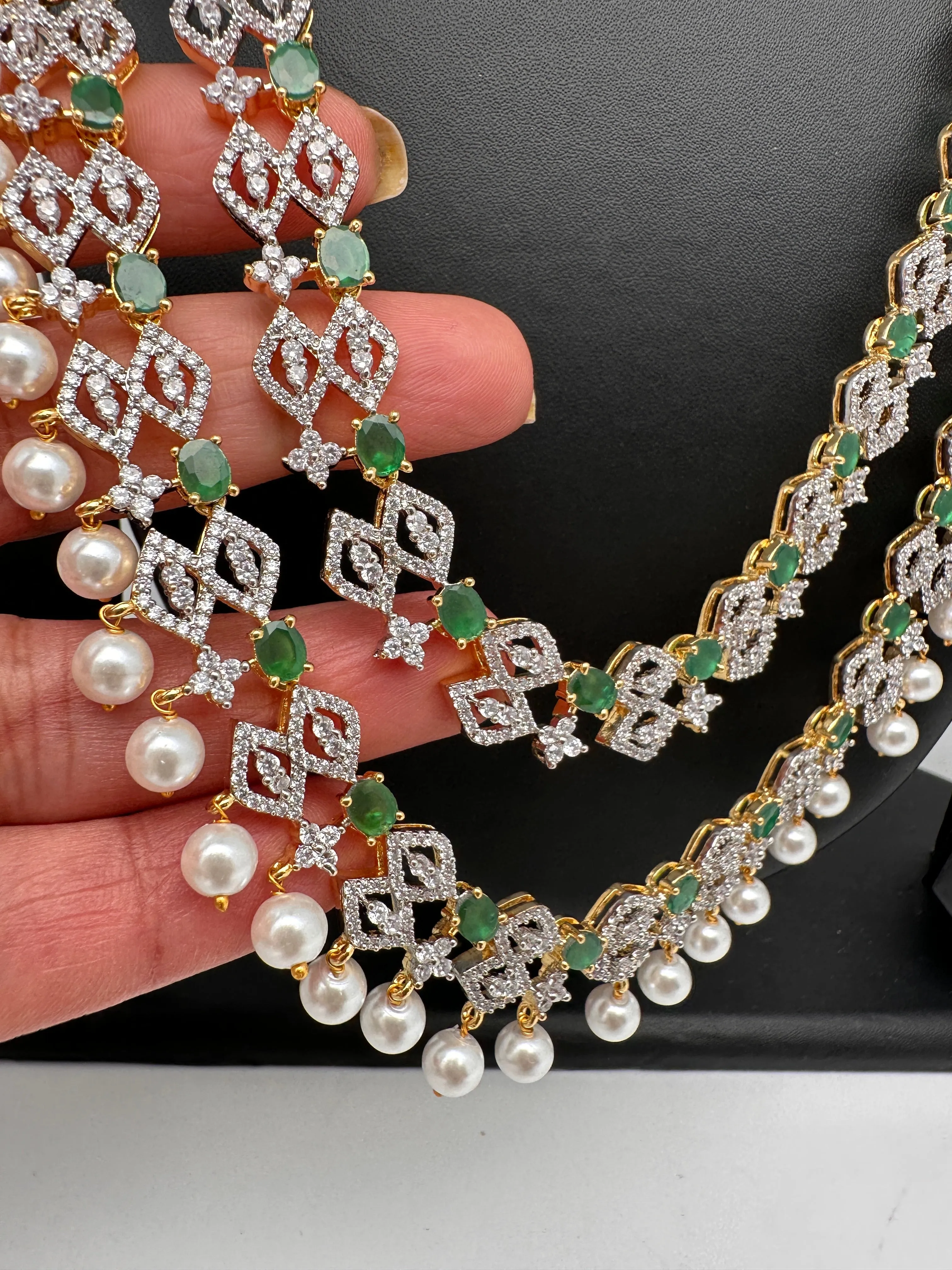 AD Color Stone Double Layer Do Lada Long Necklace