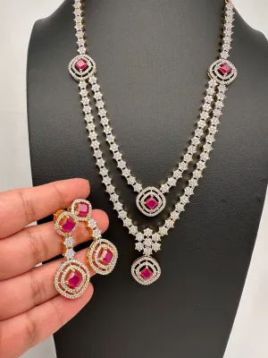 AD Color Stone double layer Short Necklace