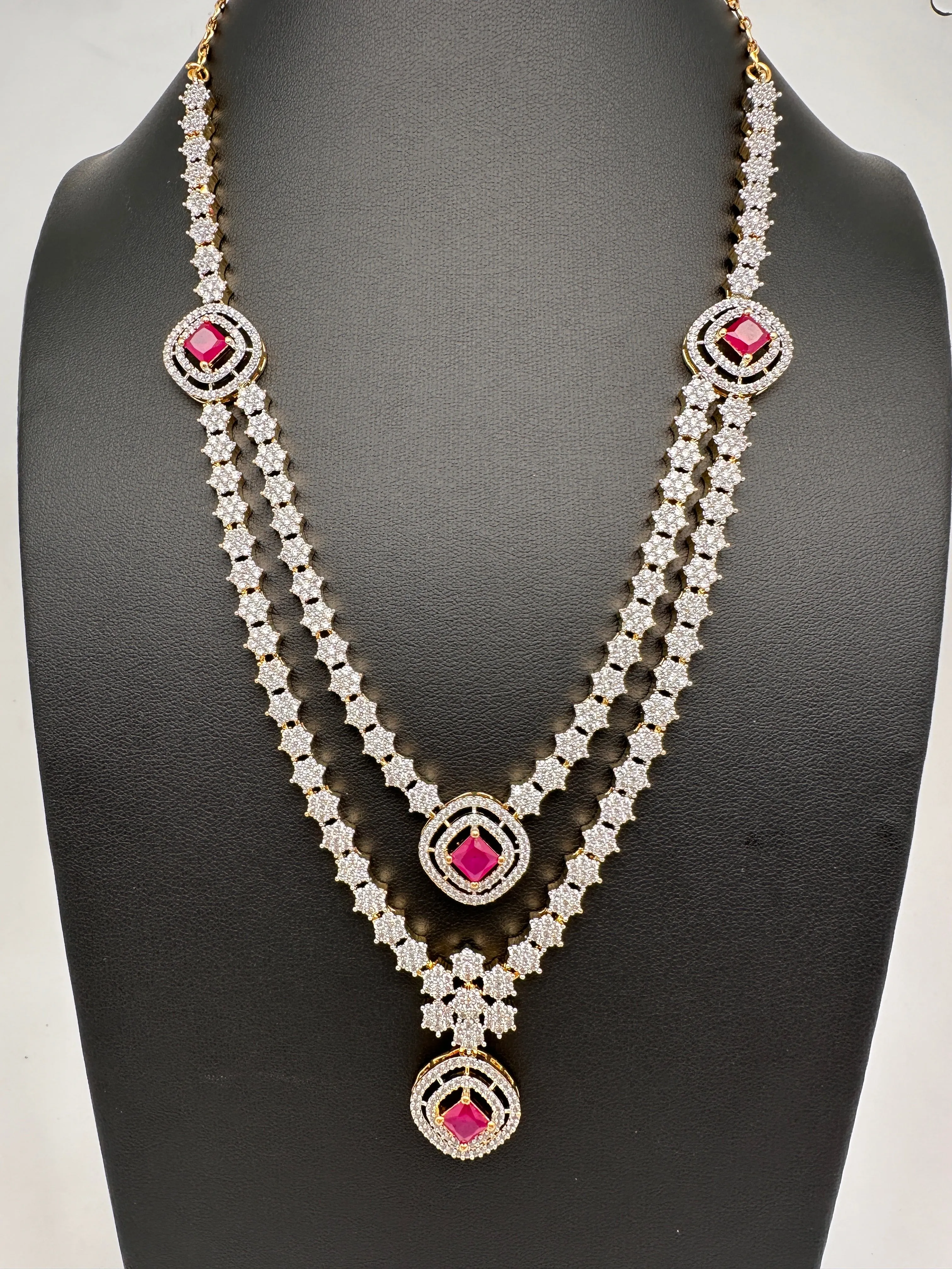 AD Color Stone double layer Short Necklace