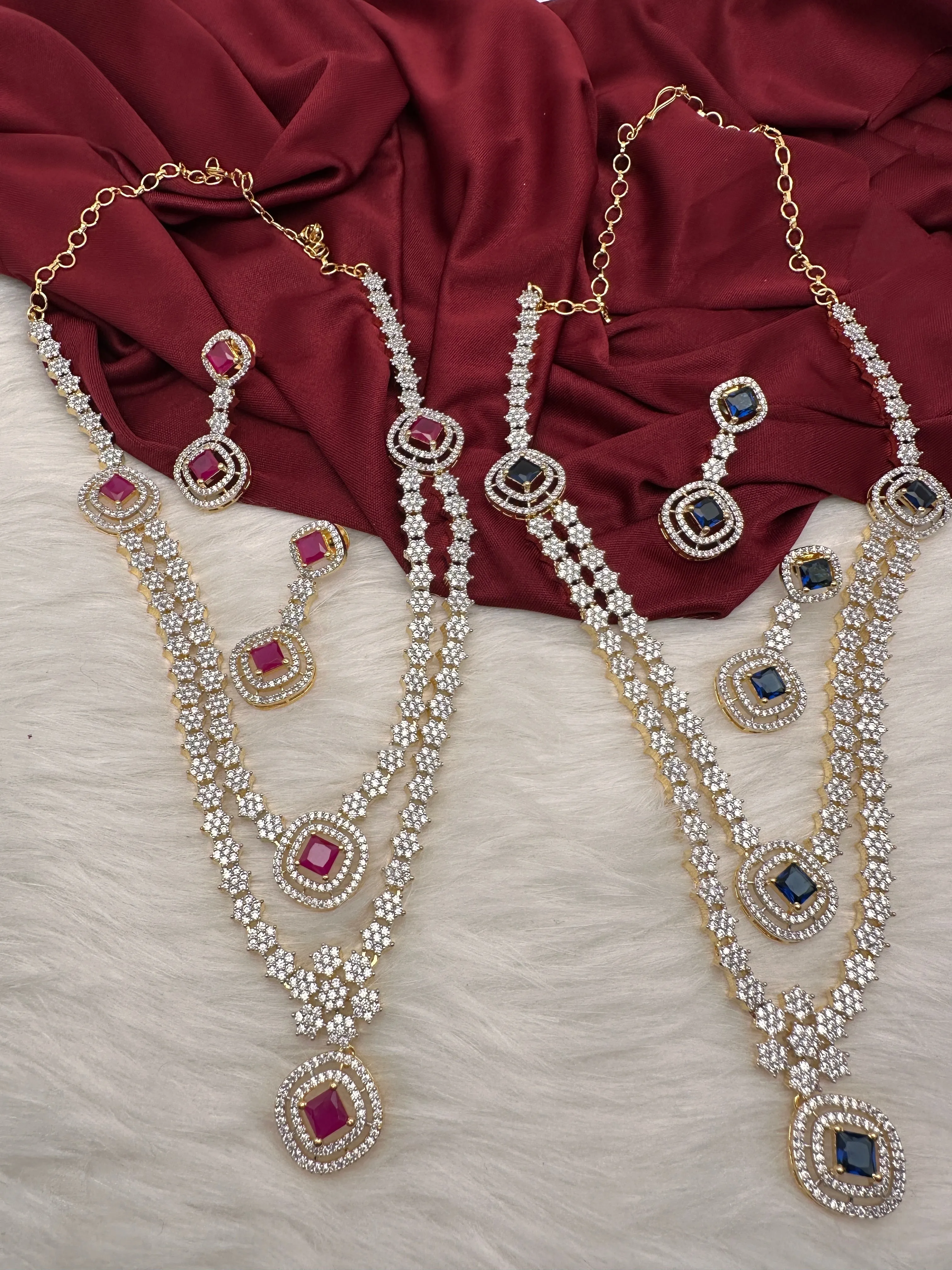 AD Color Stone double layer Short Necklace