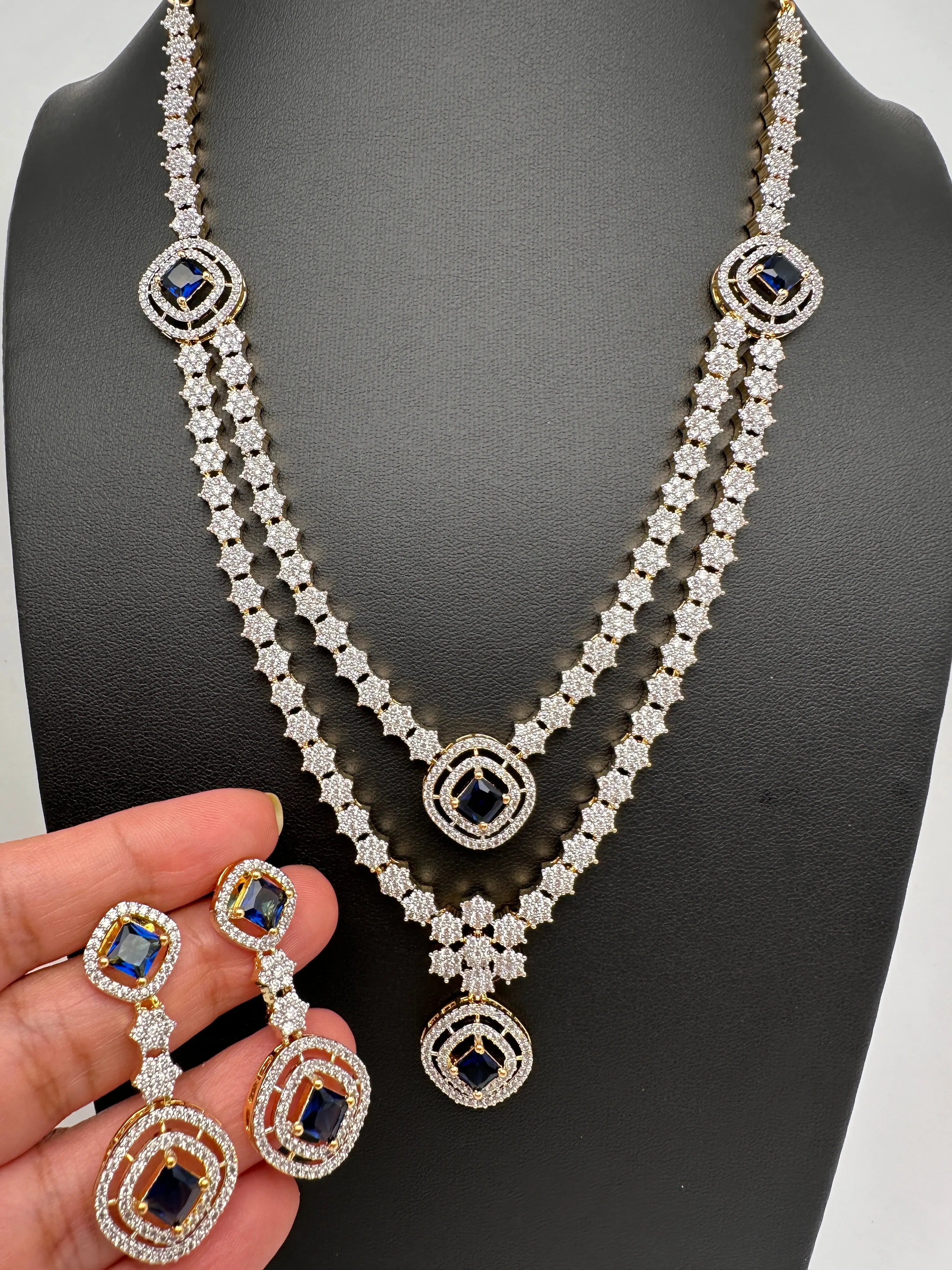 AD Color Stone double layer Short Necklace
