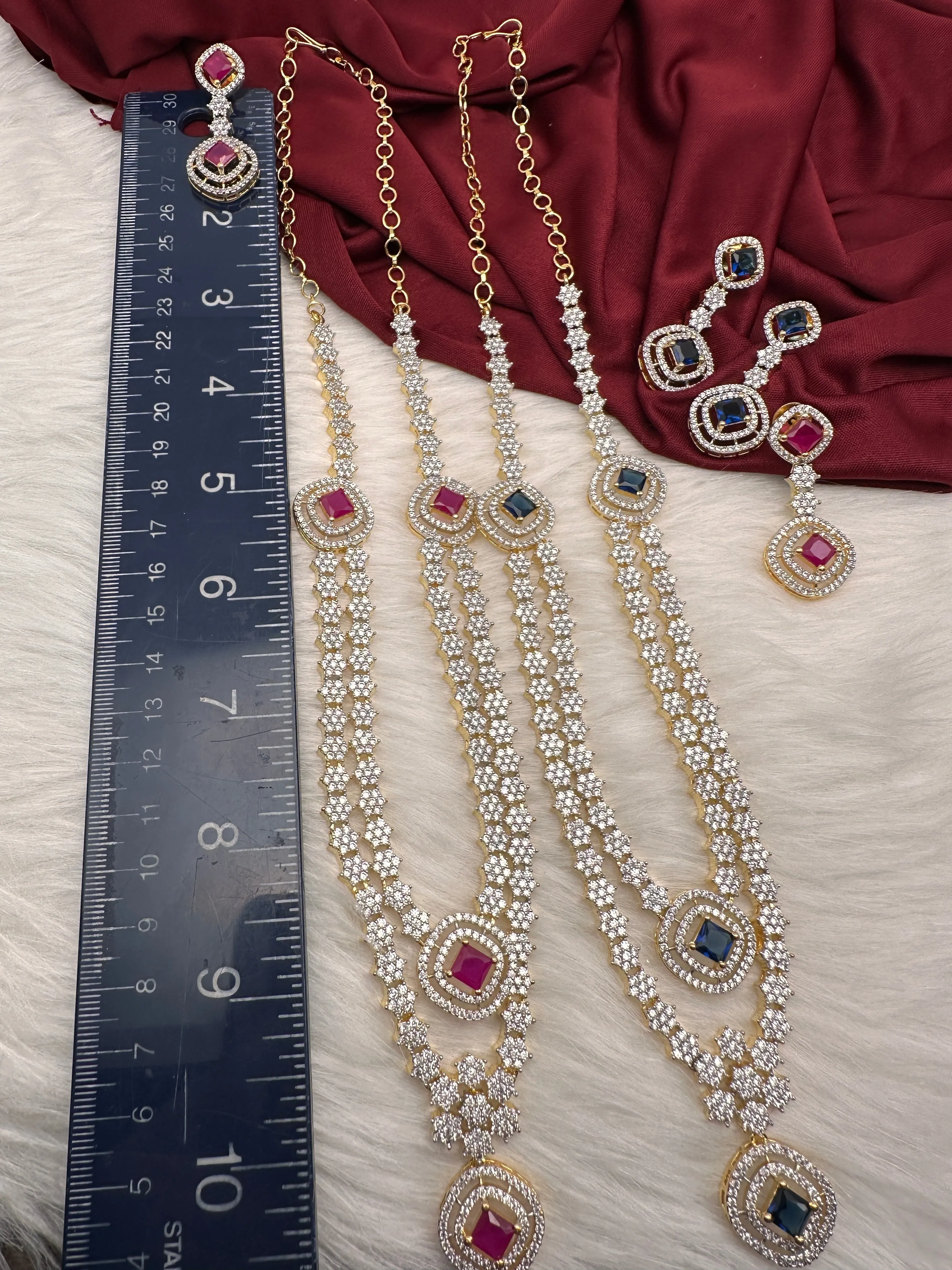 AD Color Stone double layer Short Necklace