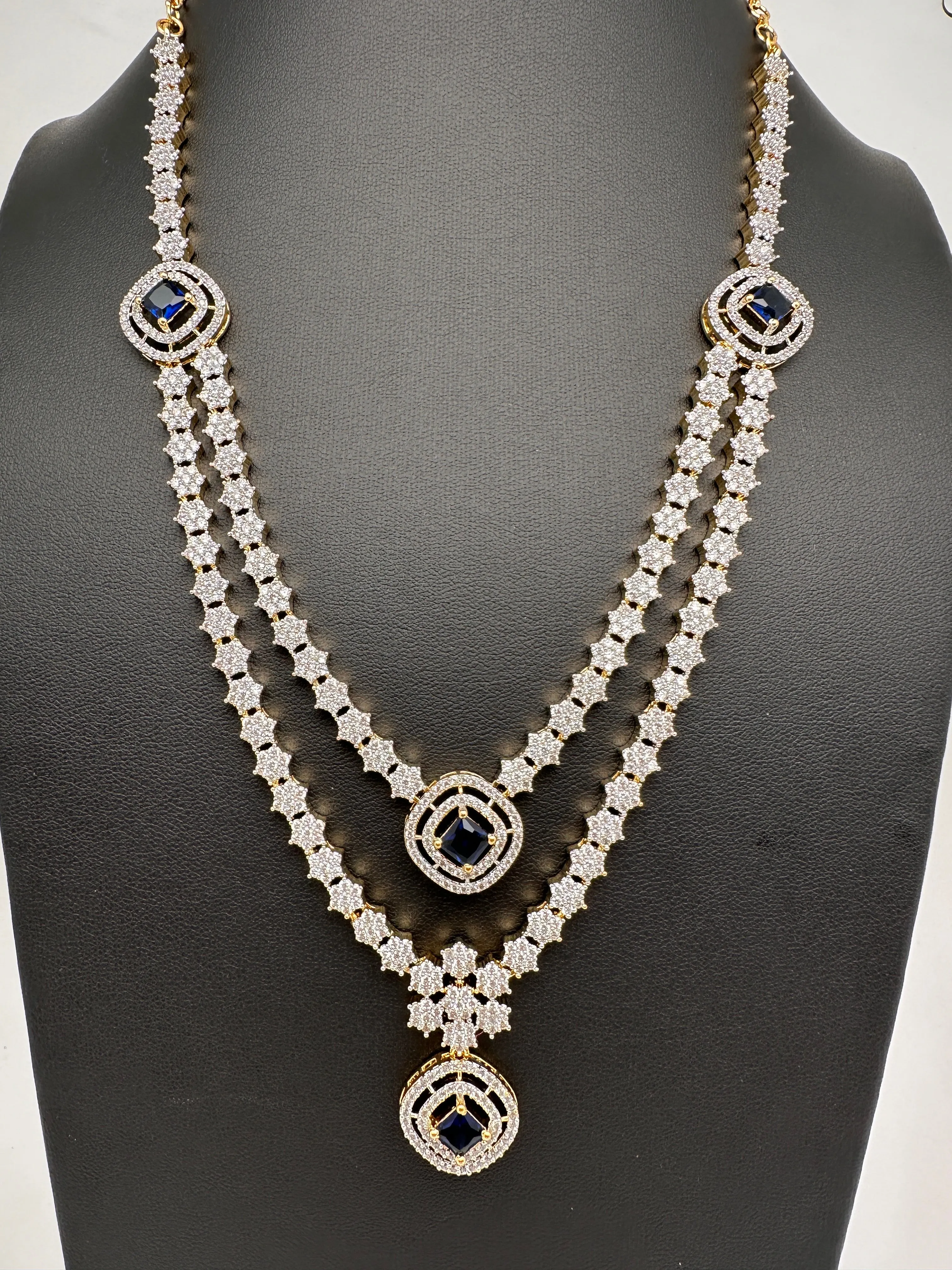 AD Color Stone double layer Short Necklace