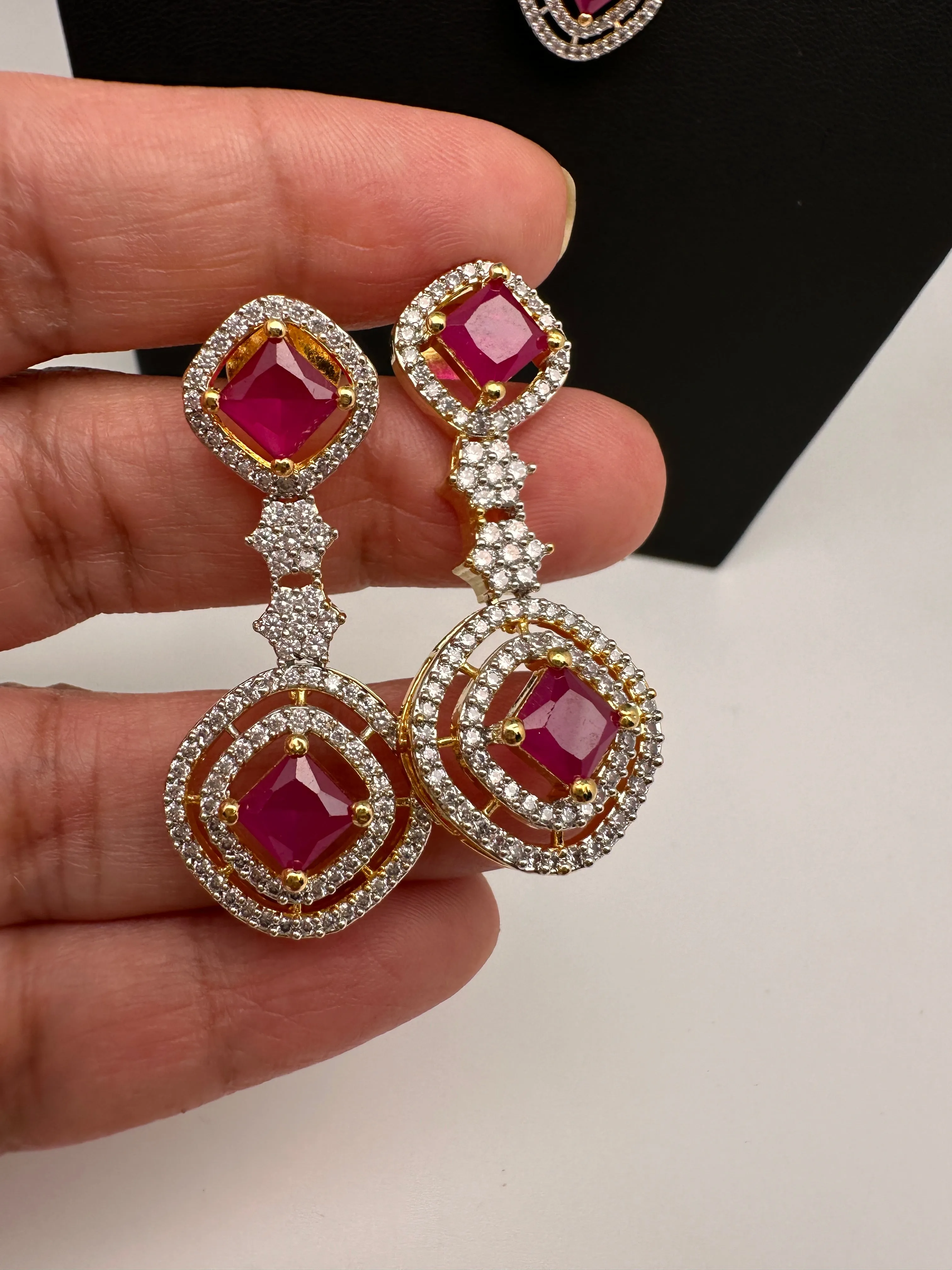 AD Color Stone double layer Short Necklace