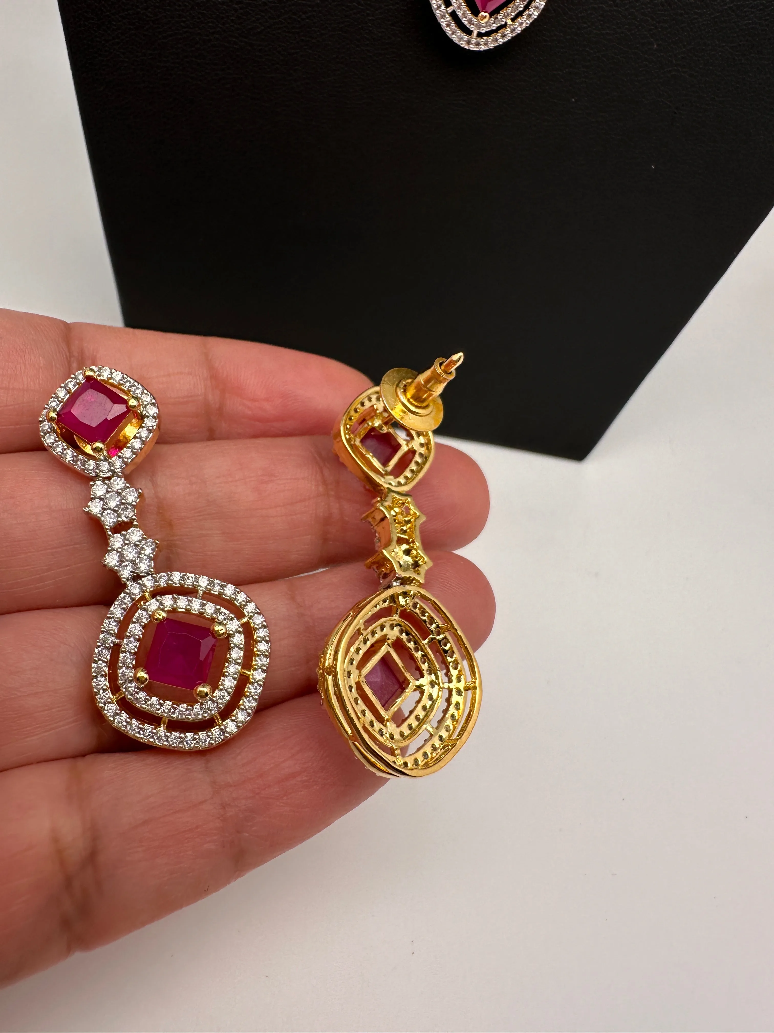 AD Color Stone double layer Short Necklace