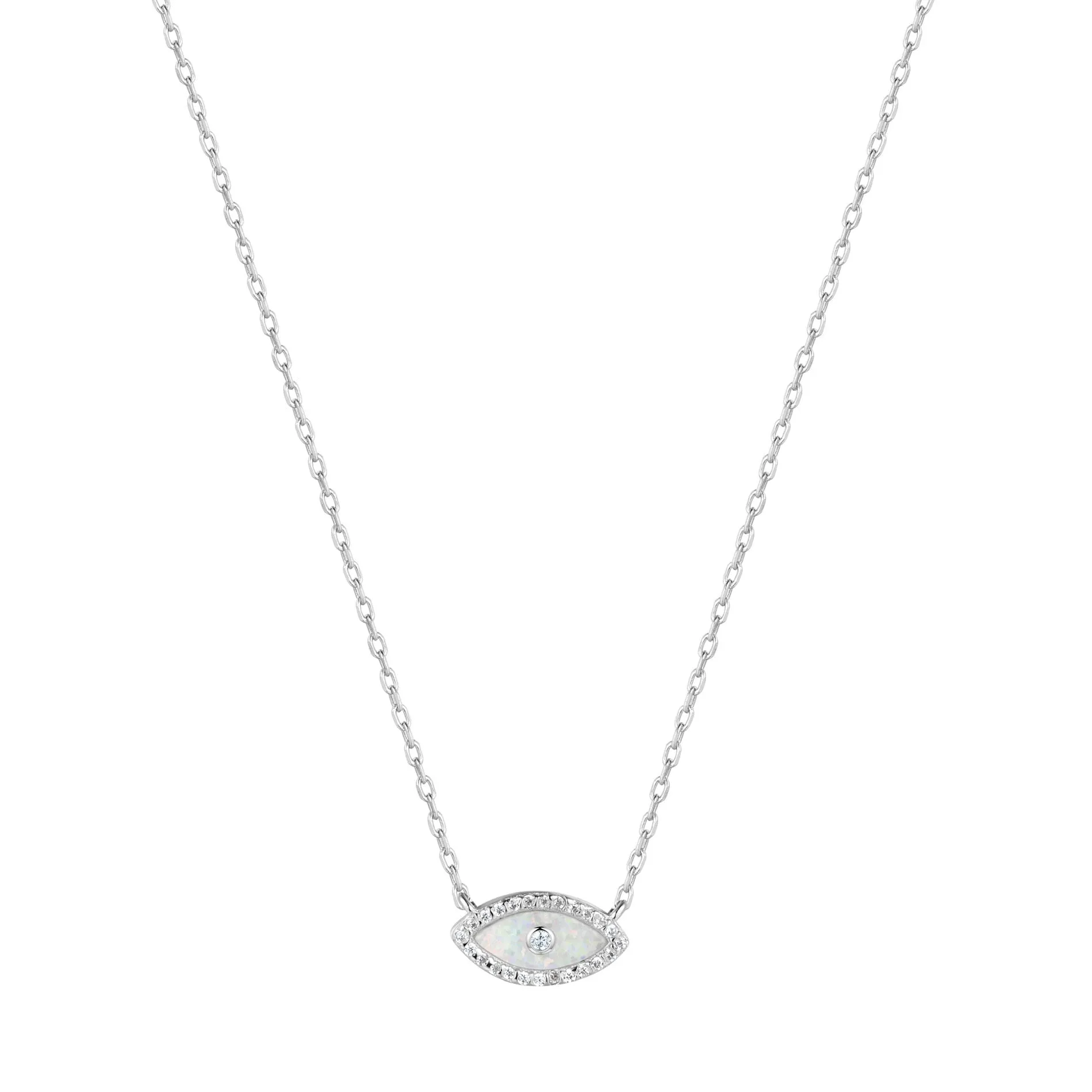 ALANI EVIL EYE WHITE OPAL SILVER NECKLACE