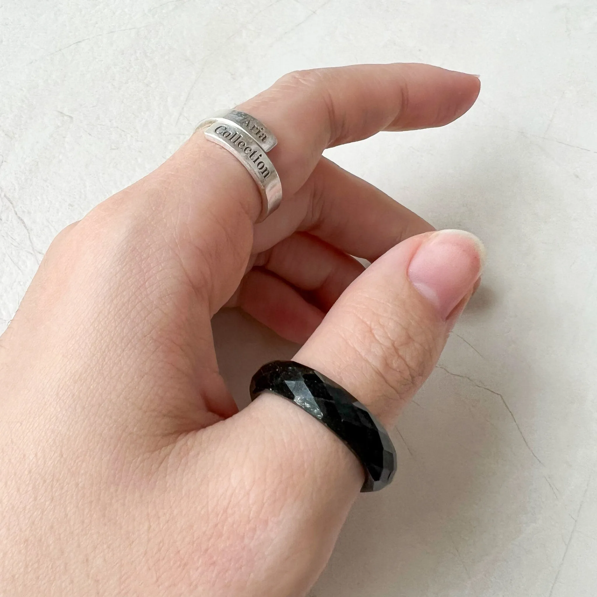 Black Jadeite Jade Ring, Diamond cut ring, Omphacite jadeite jade, LGG-0830-1669863315