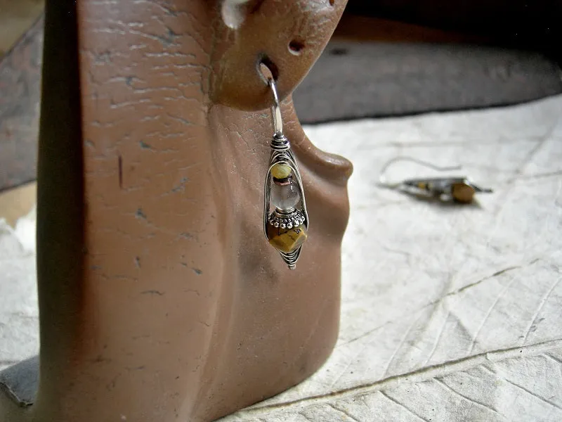 Butterscotch Ear Drops, Wrapped Hook Style Earrings, Yellow Opal