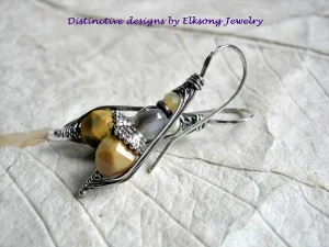 Butterscotch Ear Drops, Wrapped Hook Style Earrings, Yellow Opal