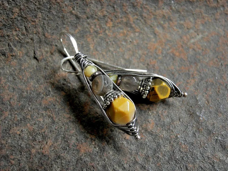 Butterscotch Ear Drops, Wrapped Hook Style Earrings, Yellow Opal