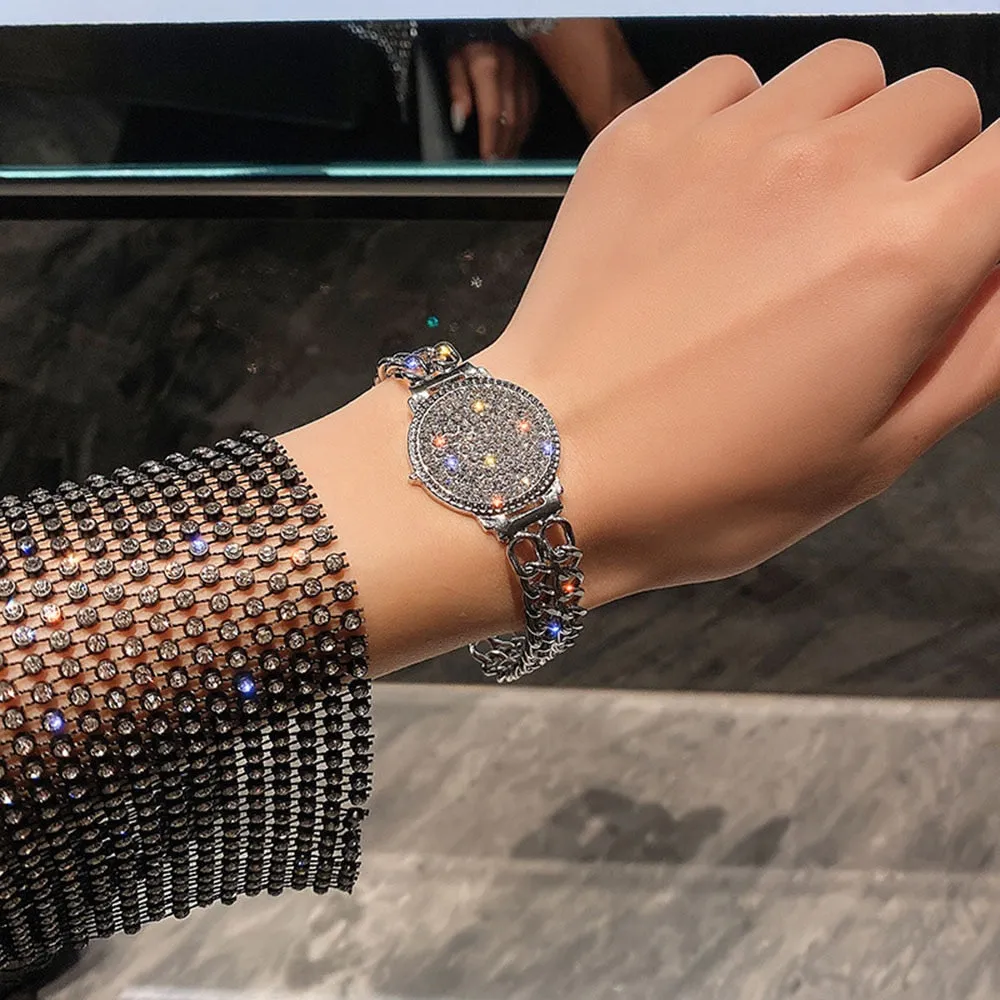 Cool Style Luxury Inlaid Rhinestone Double Chain Watch