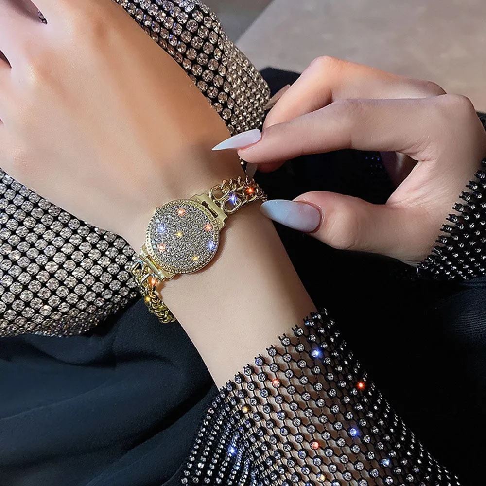 Cool Style Luxury Inlaid Rhinestone Double Chain Watch
