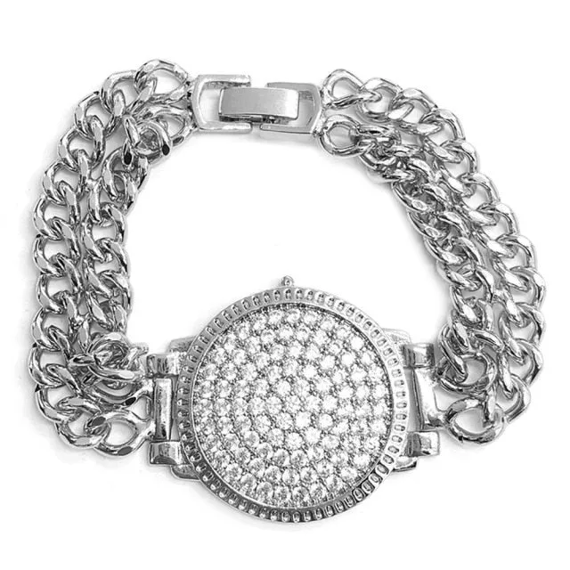 Cool Style Luxury Inlaid Rhinestone Double Chain Watch
