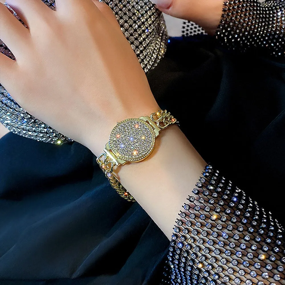 Cool Style Luxury Inlaid Rhinestone Double Chain Watch