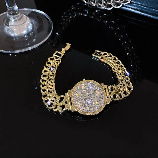 Cool Style Luxury Inlaid Rhinestone Double Chain Watch