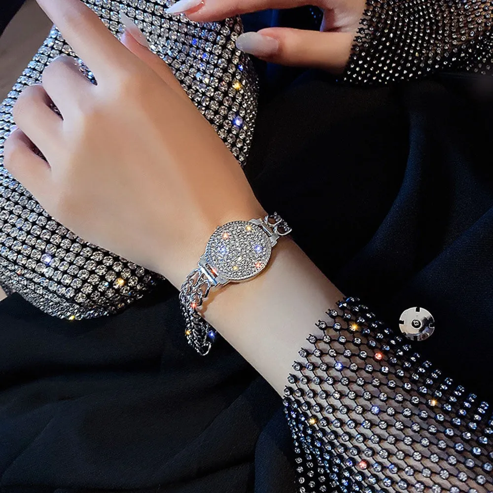 Cool Style Luxury Inlaid Rhinestone Double Chain Watch