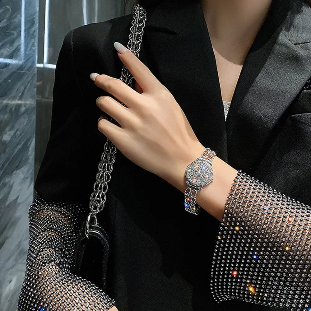 Cool Style Luxury Inlaid Rhinestone Double Chain Watch