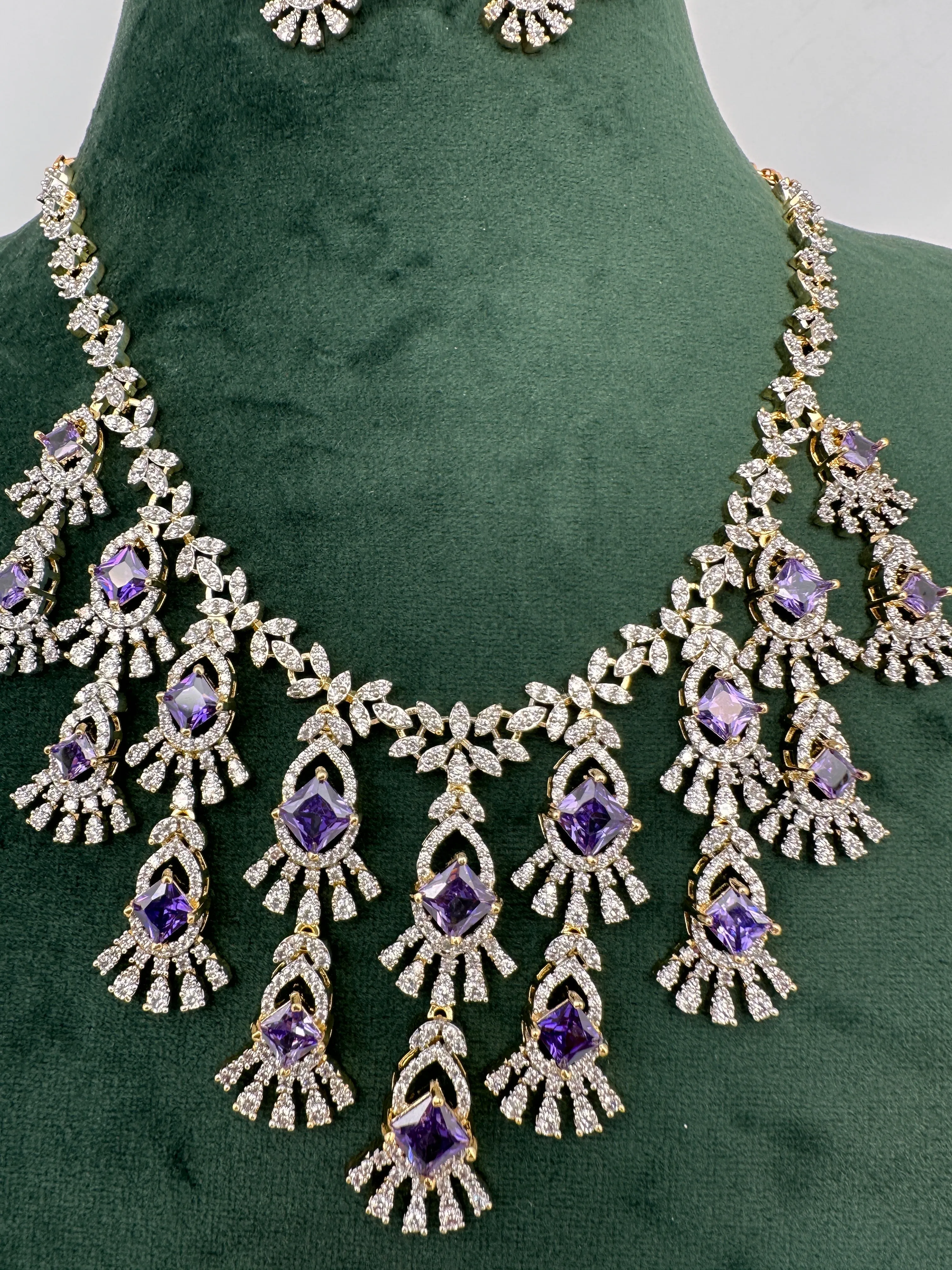 CZ Neckline Color Stone Short Necklace