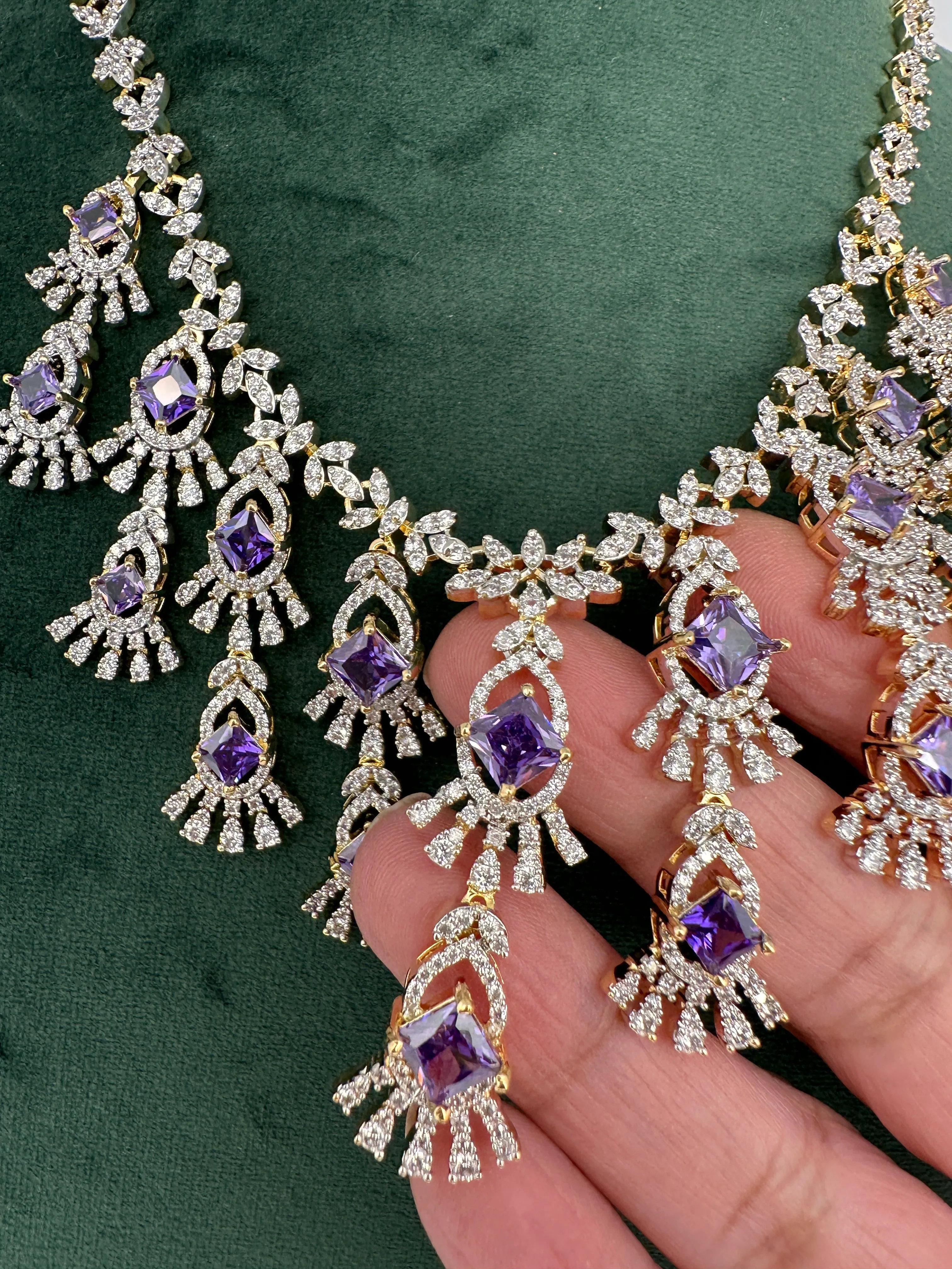 CZ Neckline Color Stone Short Necklace