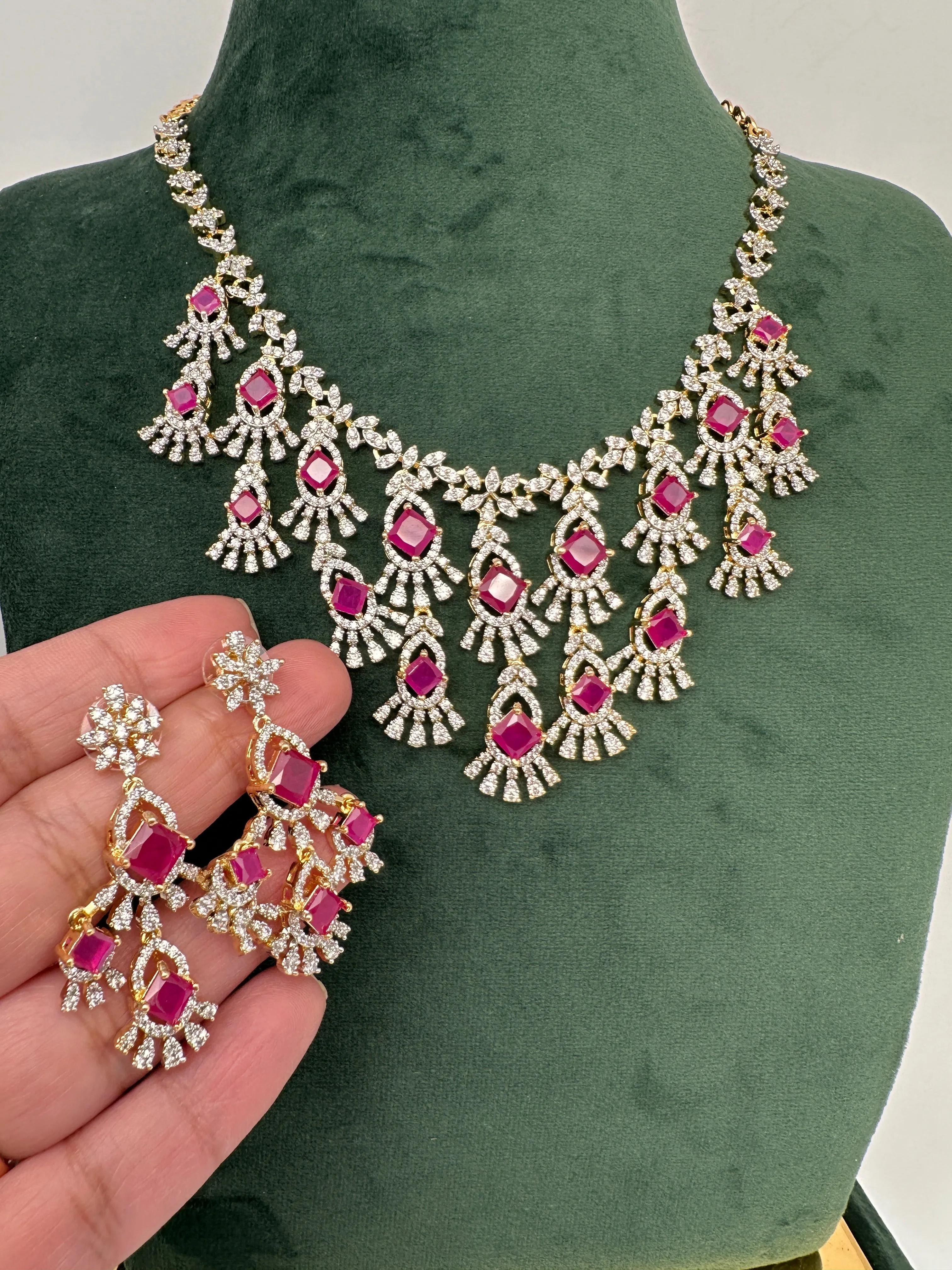 CZ Neckline Color Stone Short Necklace