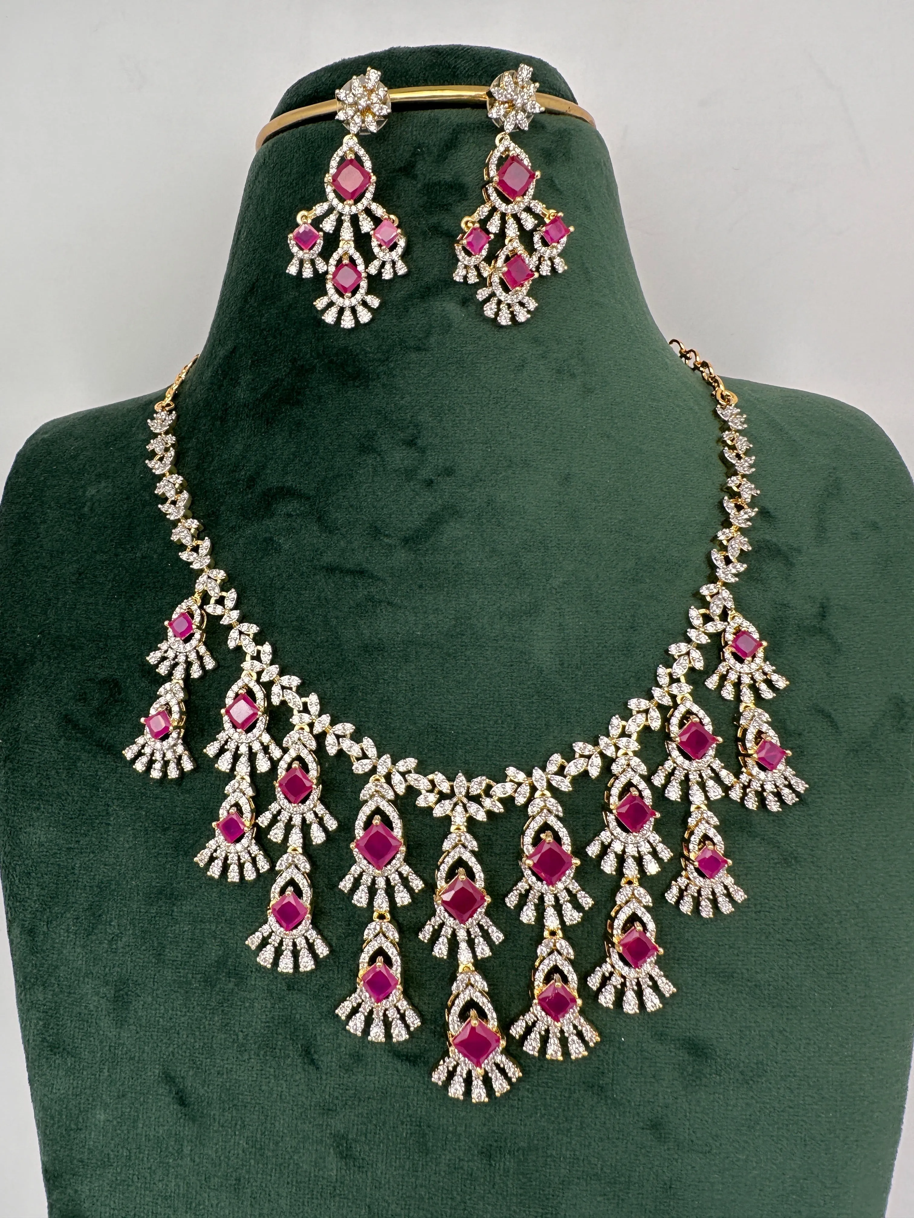 CZ Neckline Color Stone Short Necklace