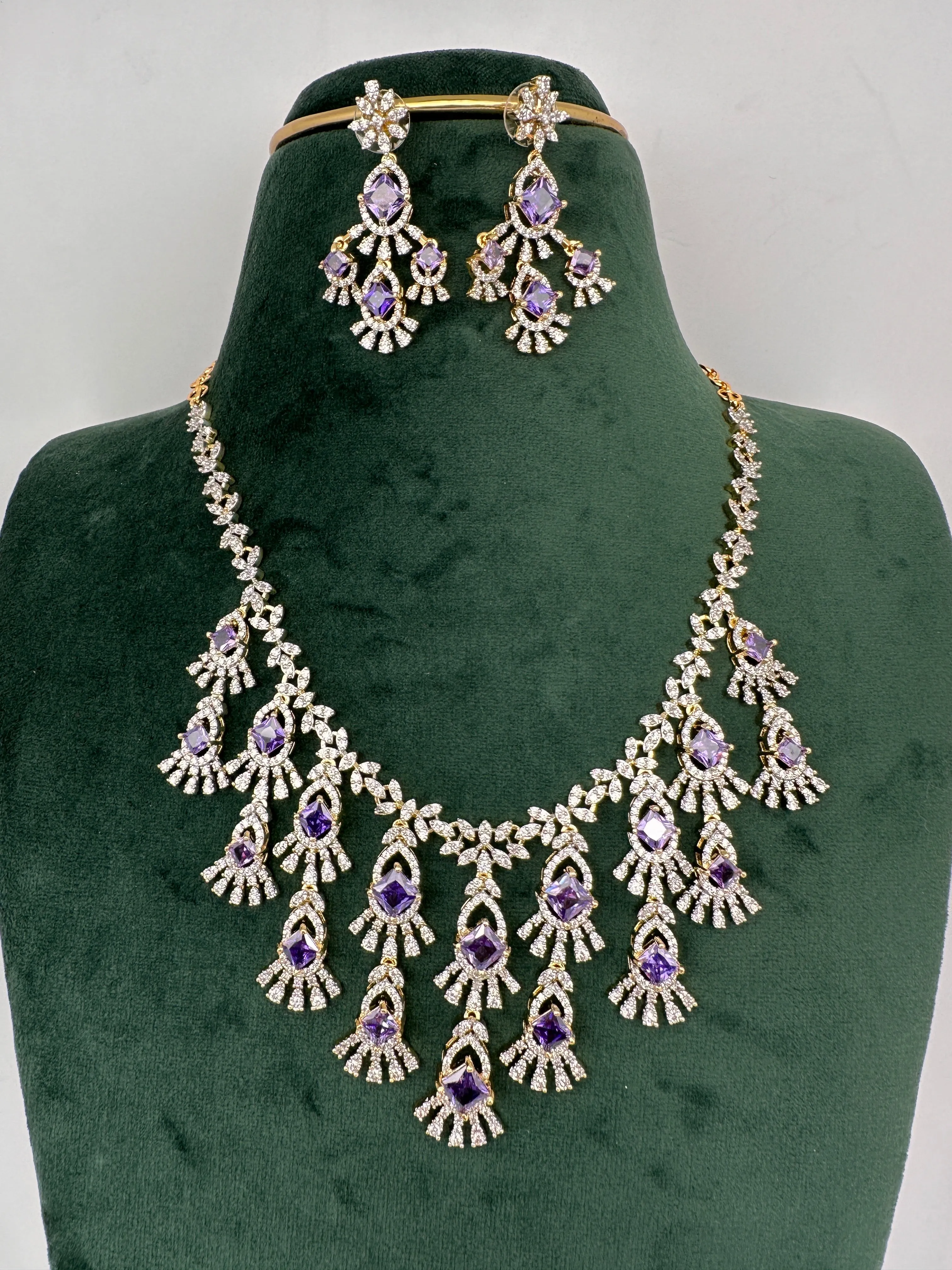 CZ Neckline Color Stone Short Necklace