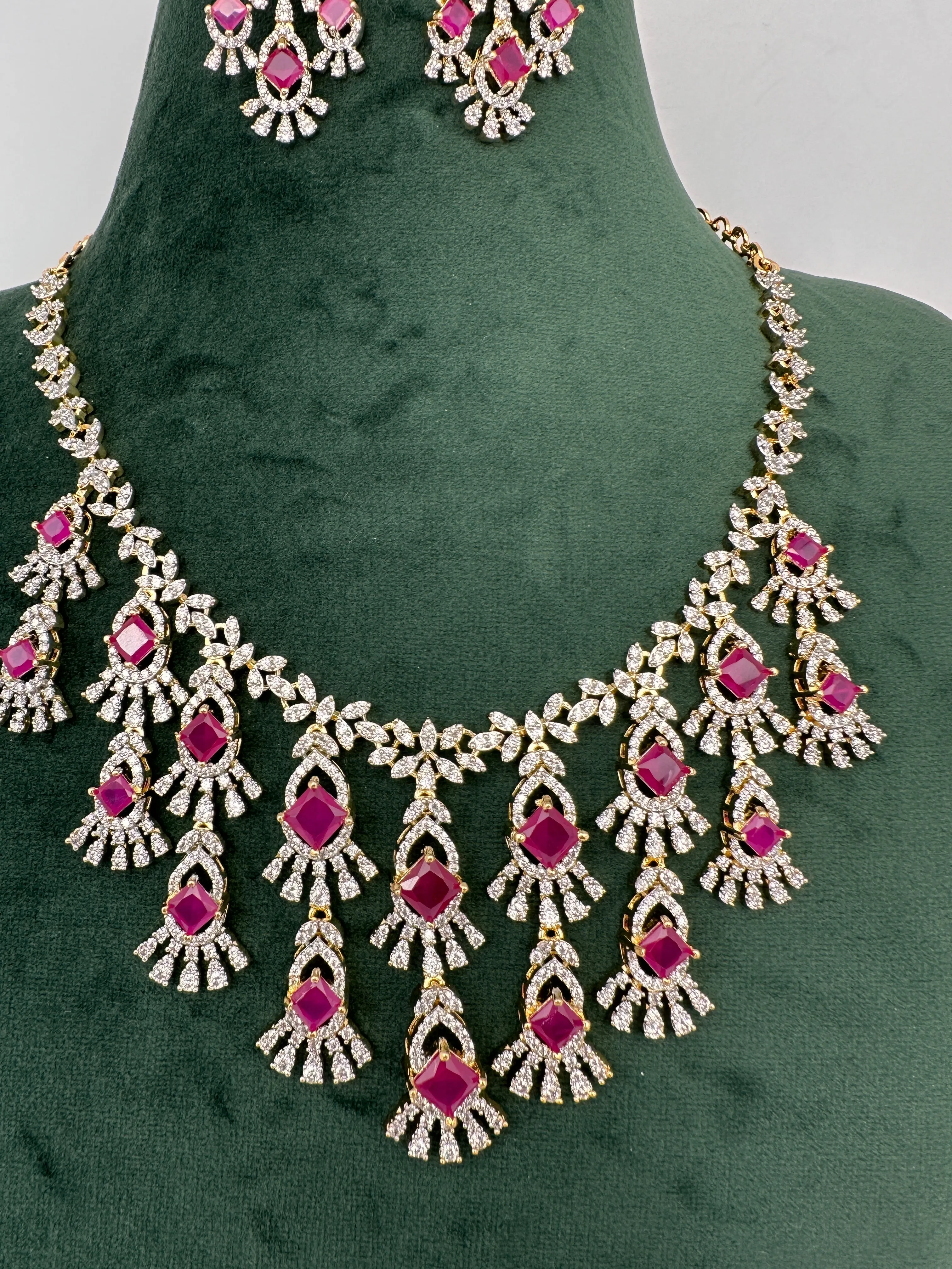 CZ Neckline Color Stone Short Necklace