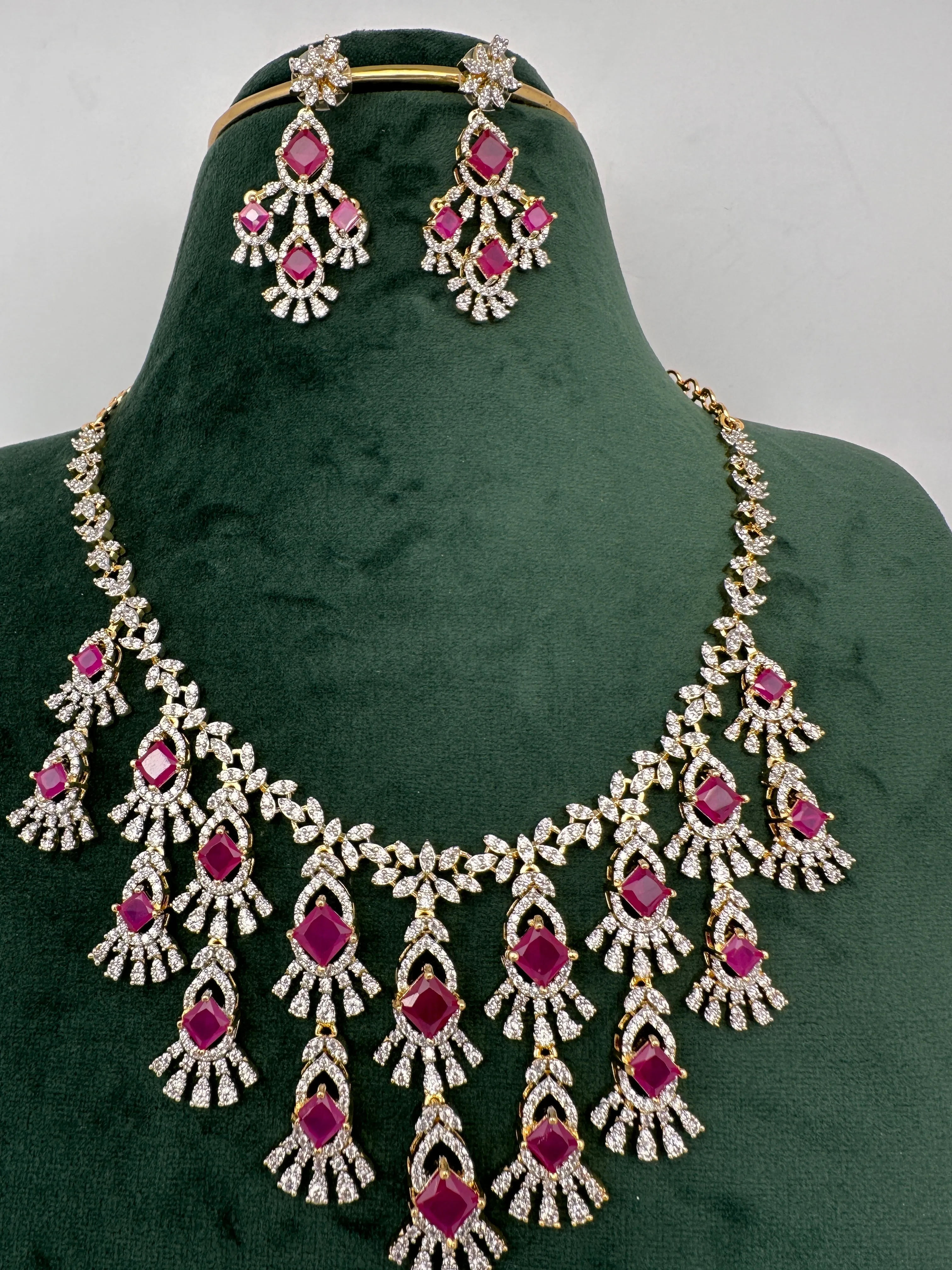 CZ Neckline Color Stone Short Necklace