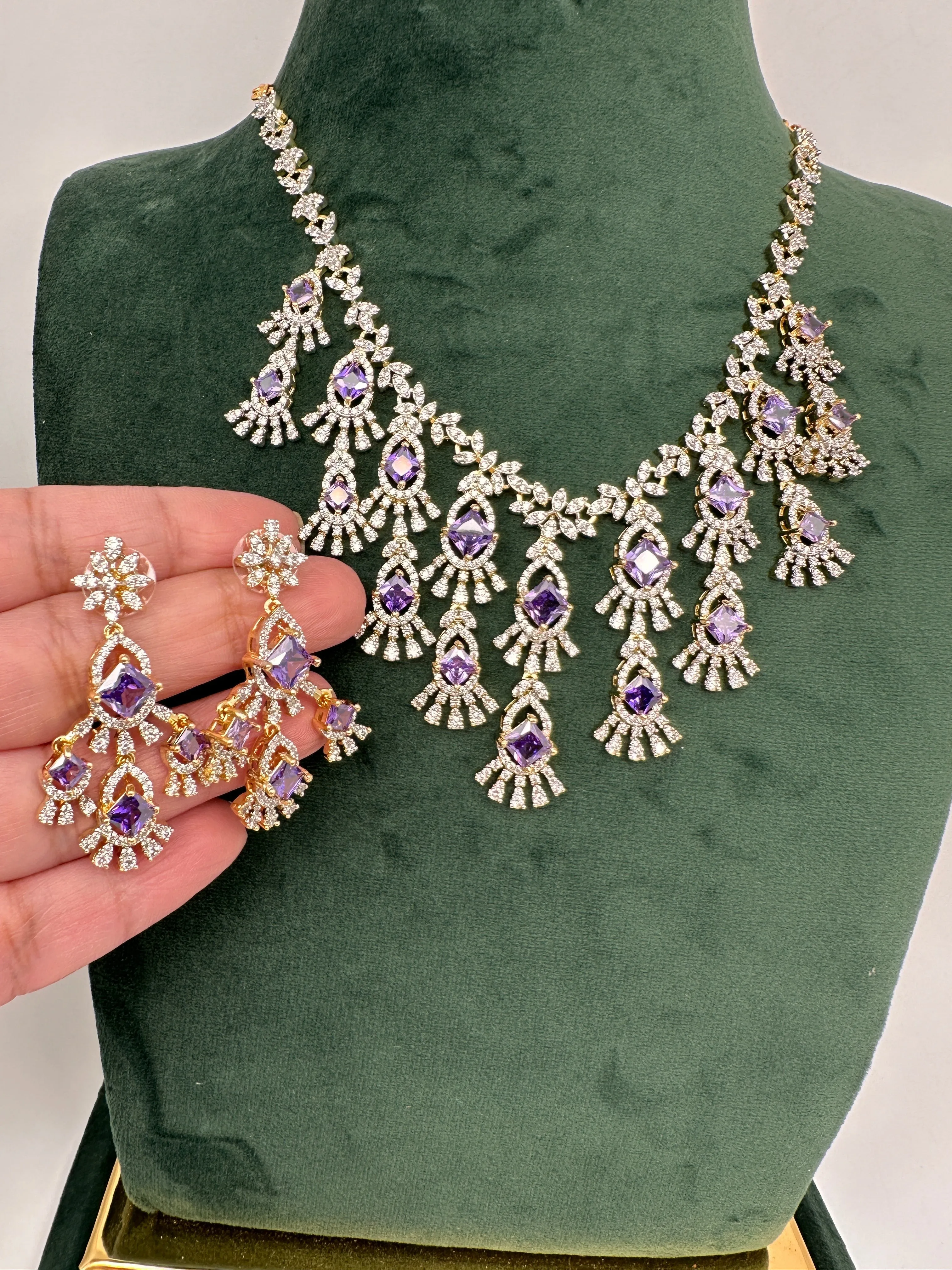 CZ Neckline Color Stone Short Necklace