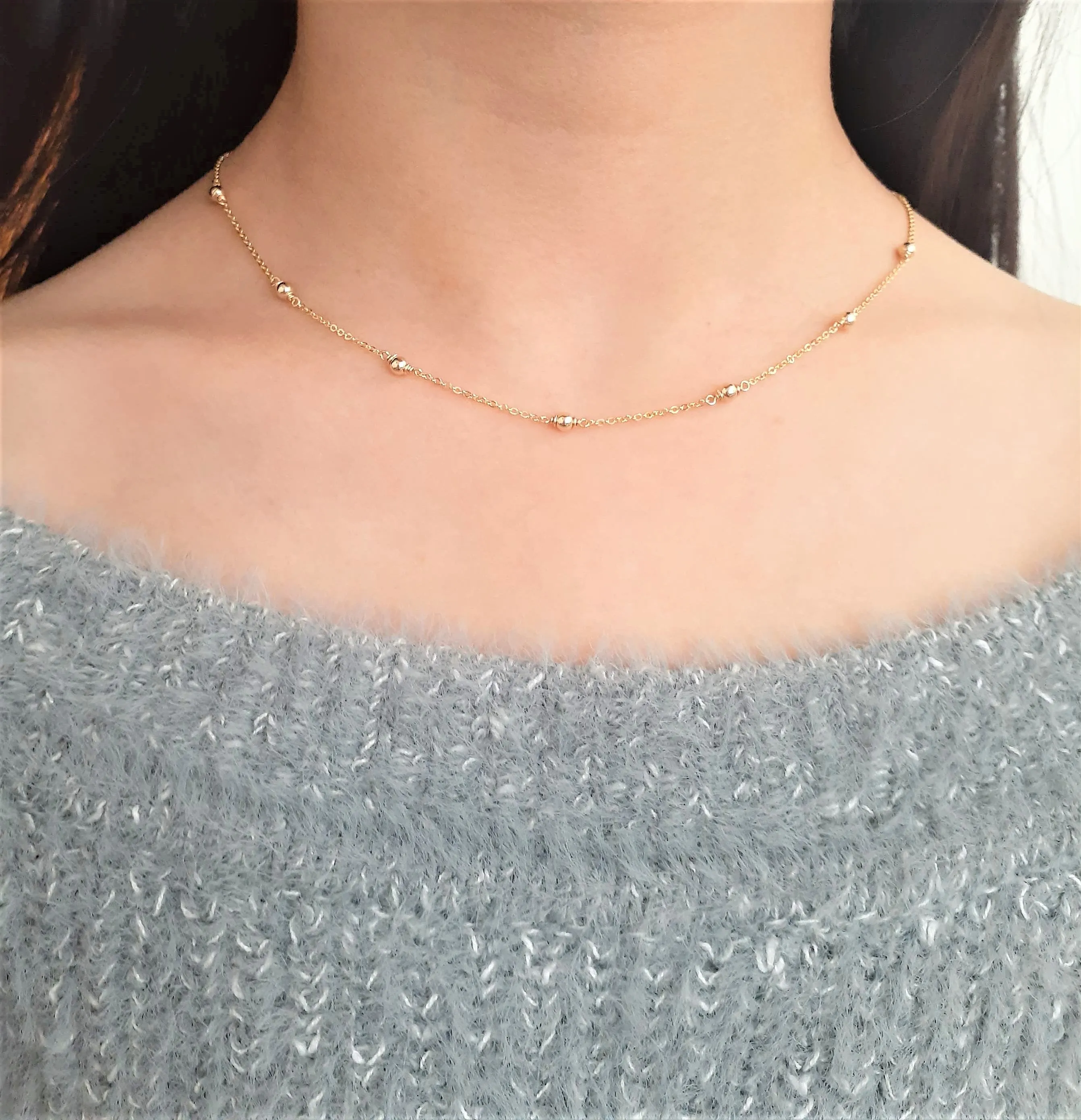 Dainty Gold Beaded Necklace