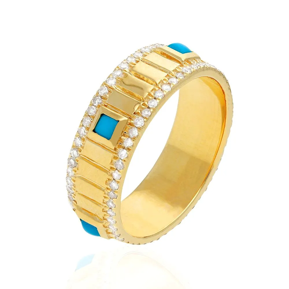 Diamond Turquoise Band Ring - 6