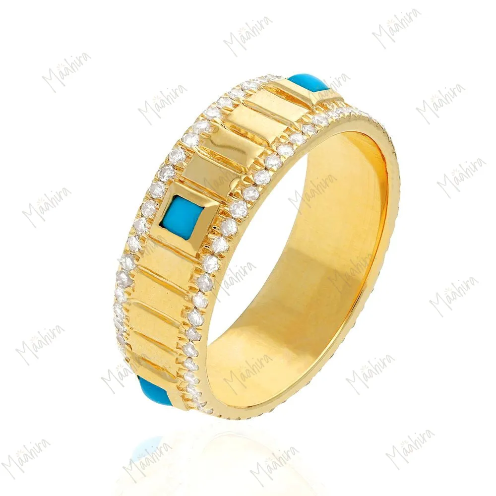 Diamond Turquoise Band Ring - 6