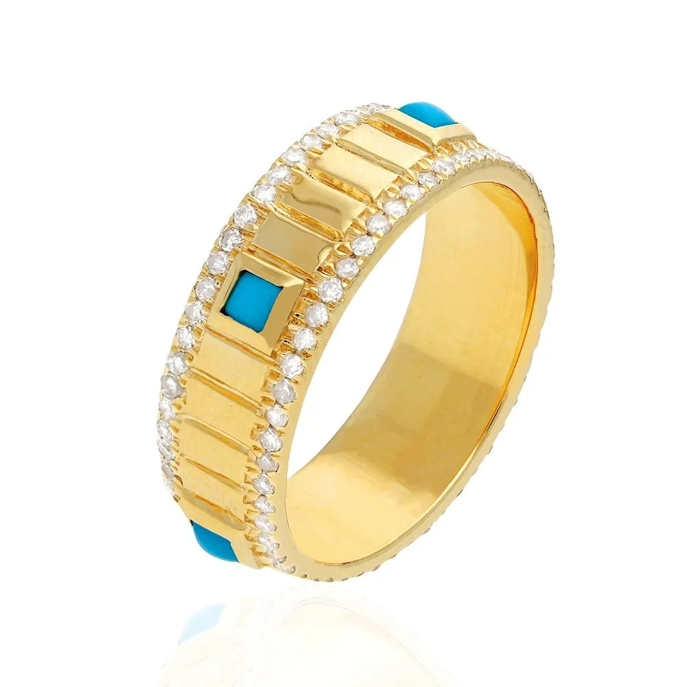 Diamond Turquoise Band Ring - 6