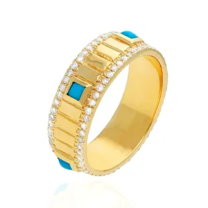 Diamond Turquoise Band Ring - 6