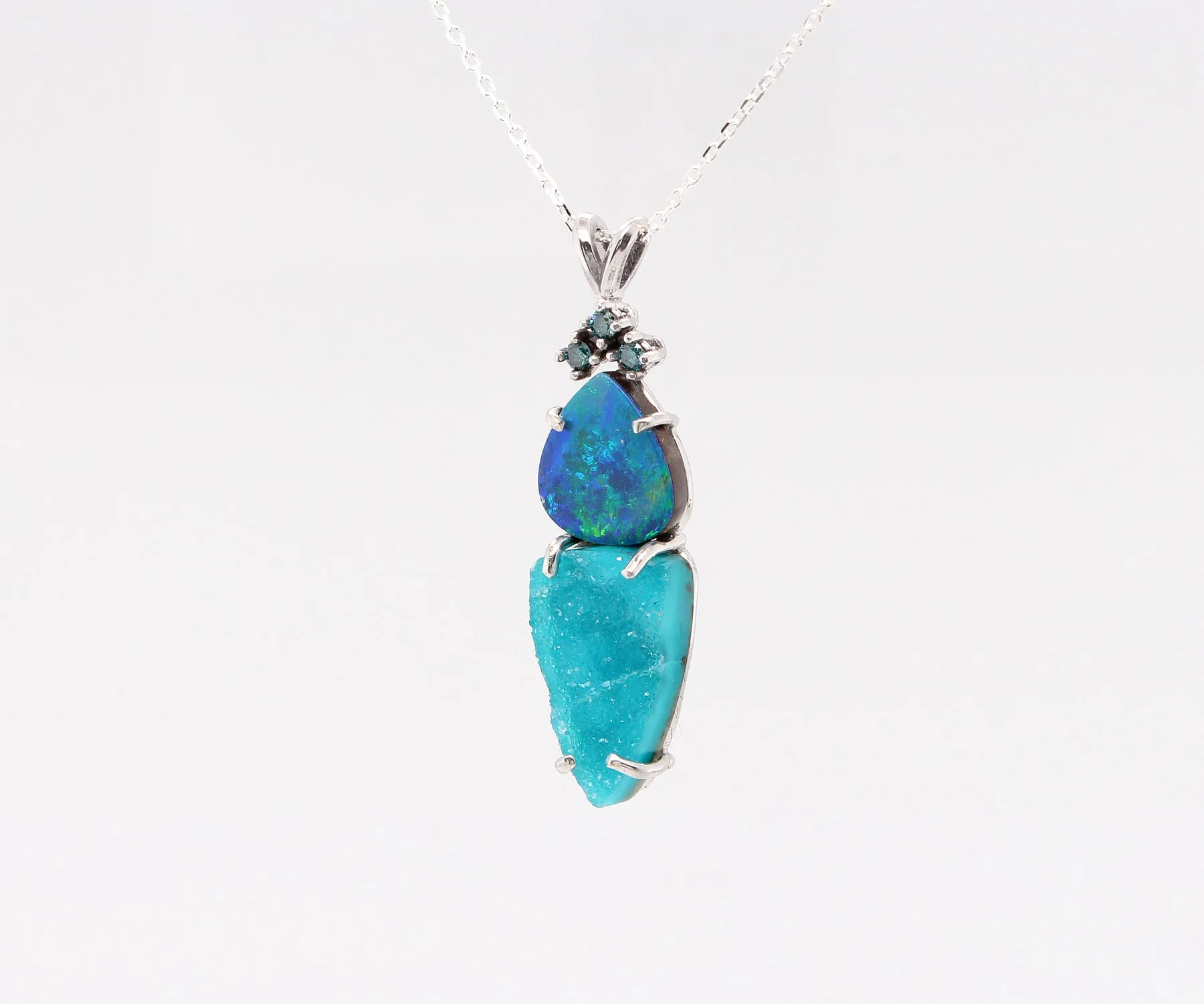 Double Drop Opal Teal Druzy Necklace
