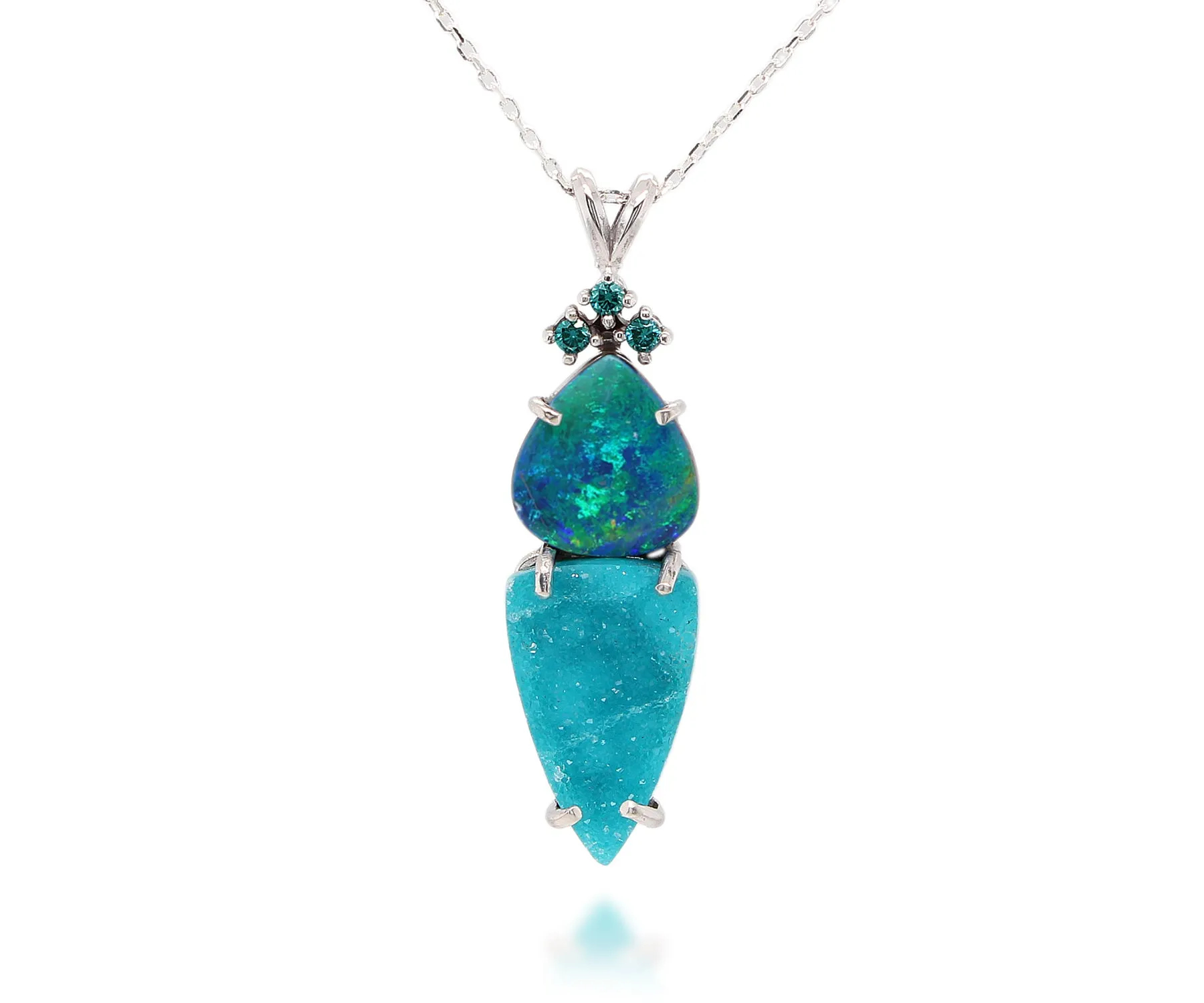 Double Drop Opal Teal Druzy Necklace