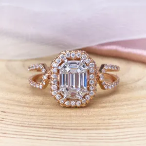 Emerald Cut Diamond Illusion Ring | Vintage Inspired Ring